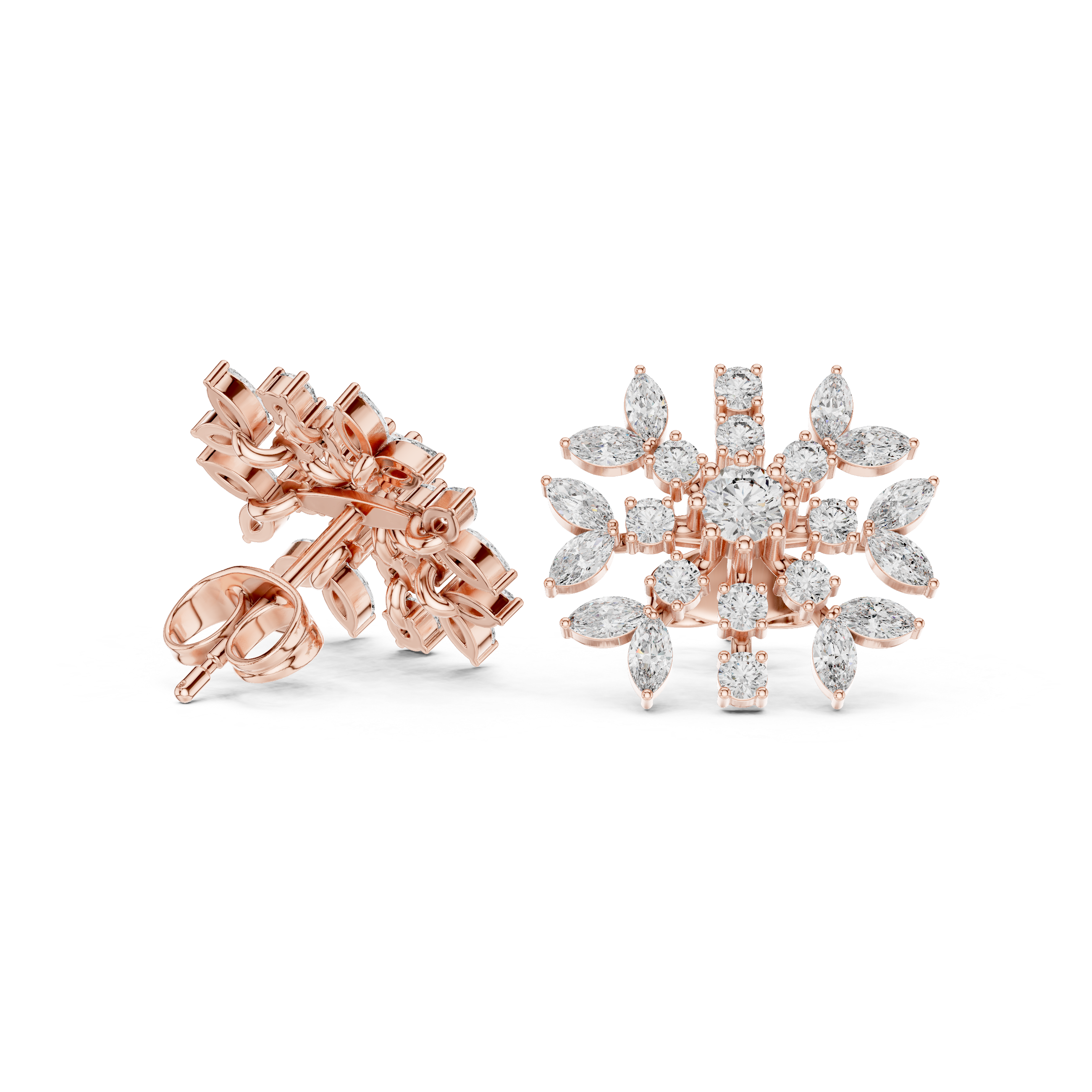 1.15ct Natural Diamond Stud Earrings – Dual Cut Marquise & Round GH/VS