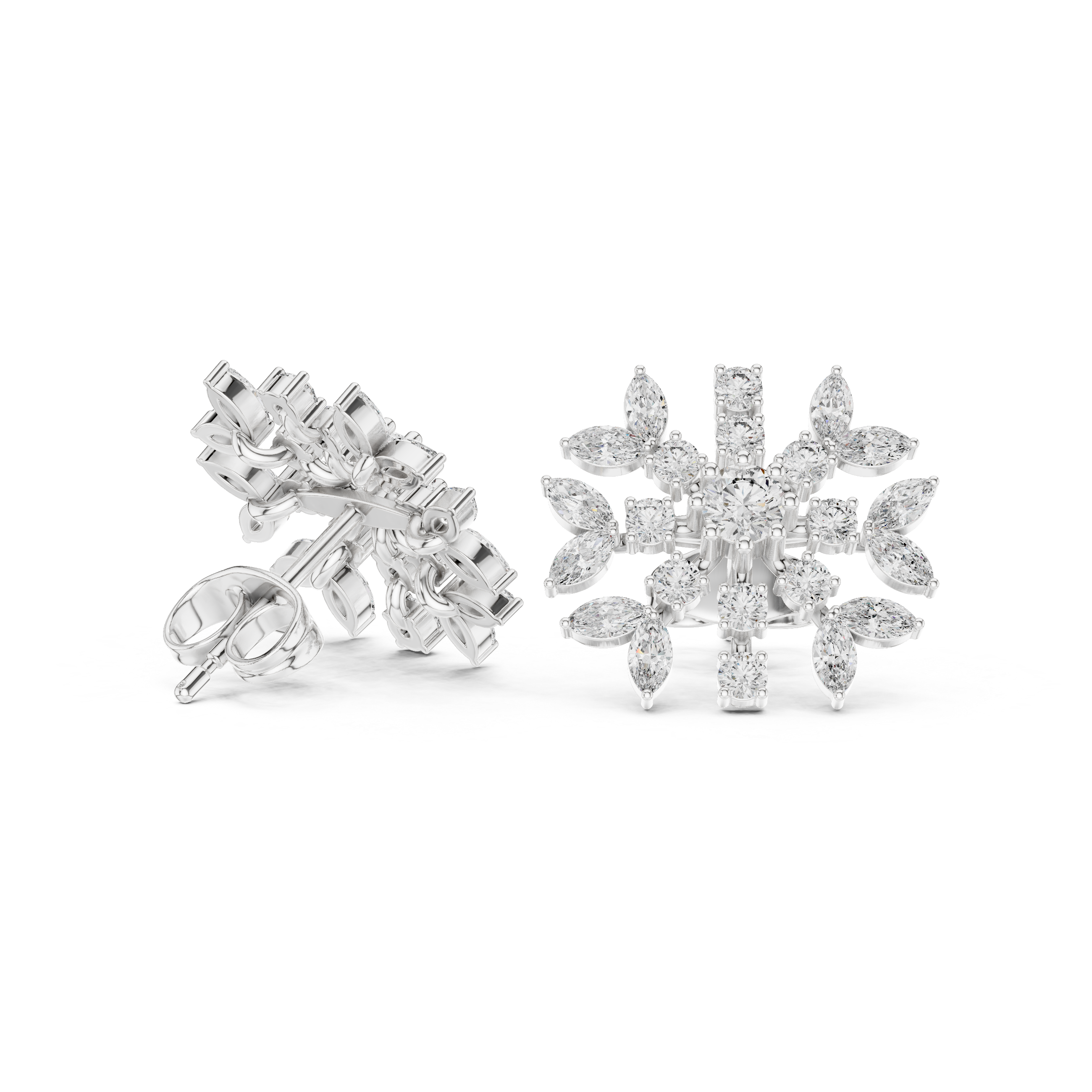 1.15ct Natural Diamond Stud Earrings – Dual Cut Marquise & Round GH/VS