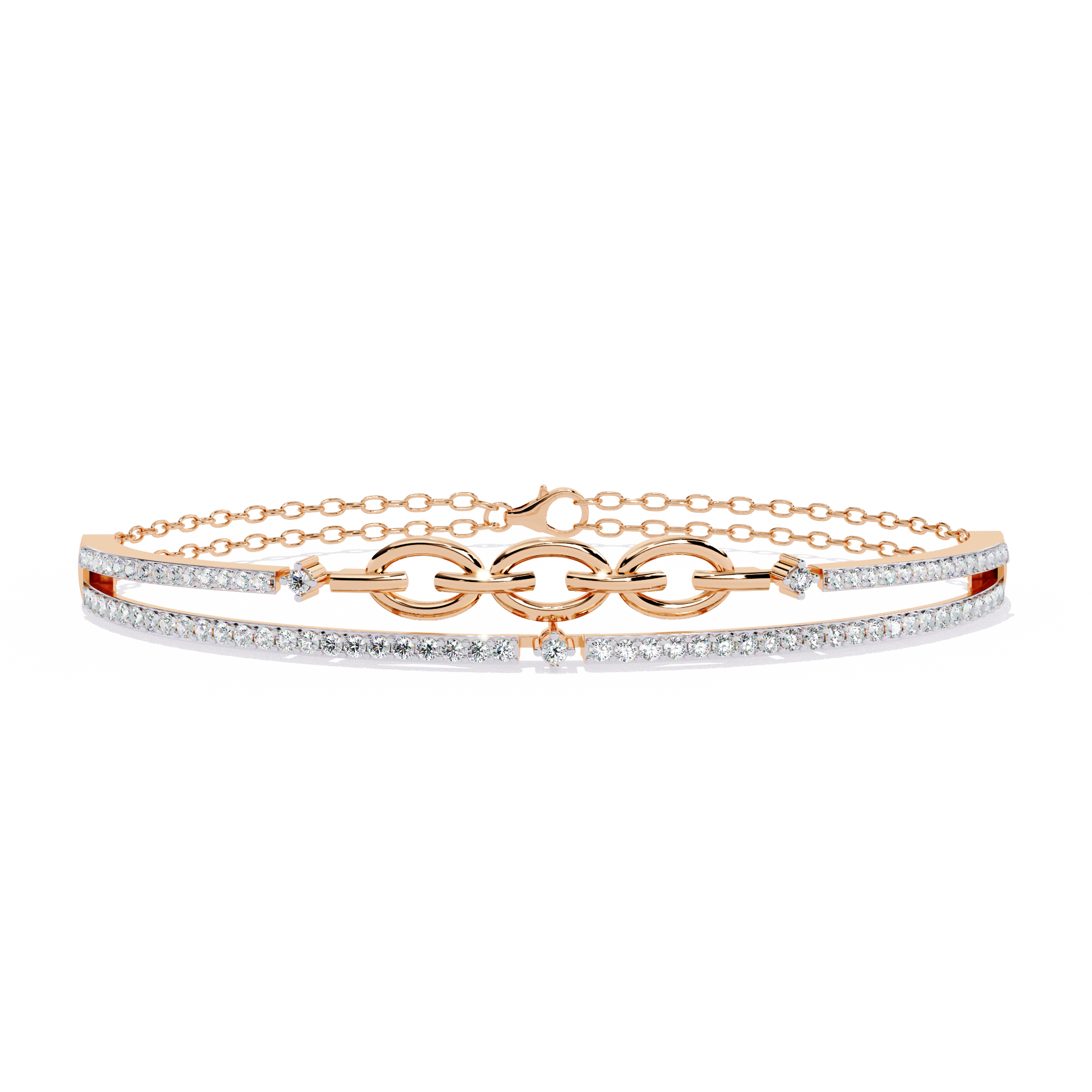 Solitairekart 0.86ct Double Row Diamond and Gold Chain Link Bracelet-HI Color, VS-SI Clarity