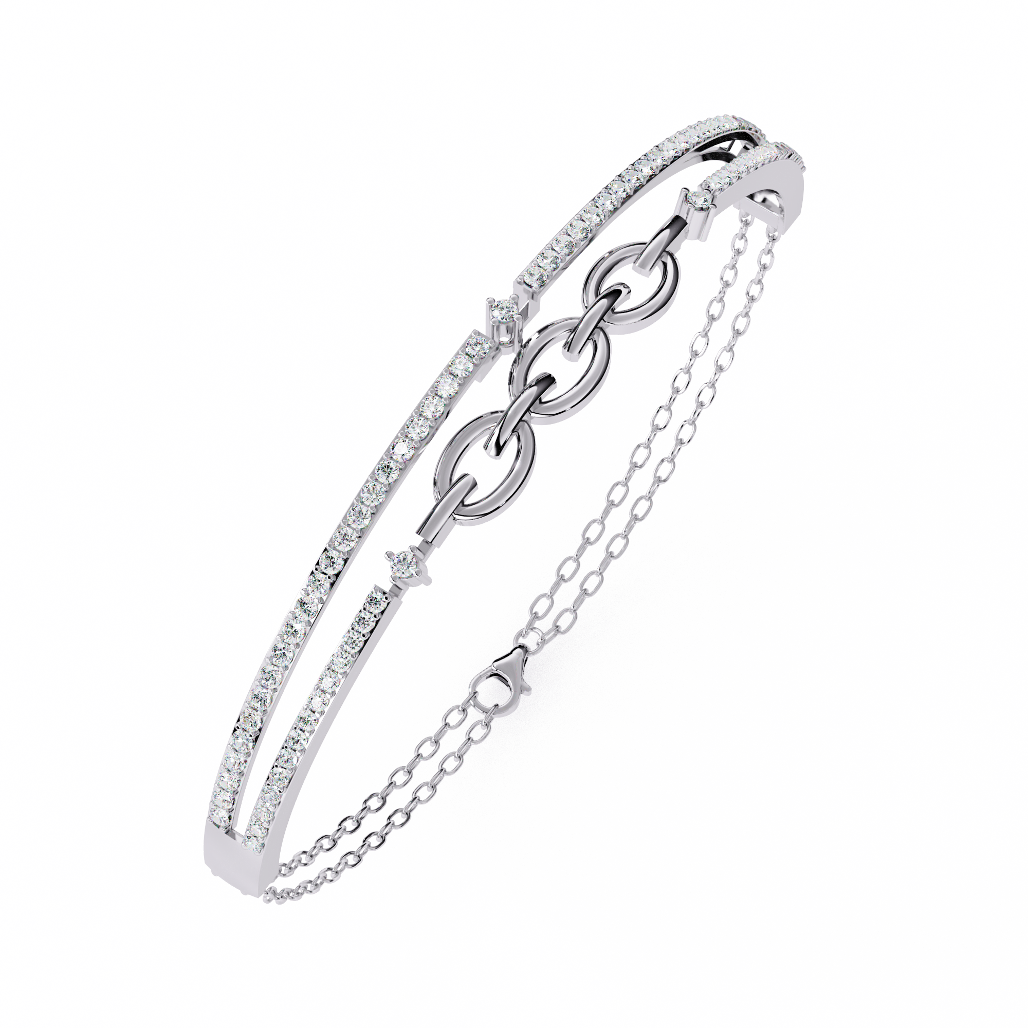 Solitairekart 0.86ct Double Row Diamond and Gold Chain Link Bracelet-HI Color, VS-SI Clarity