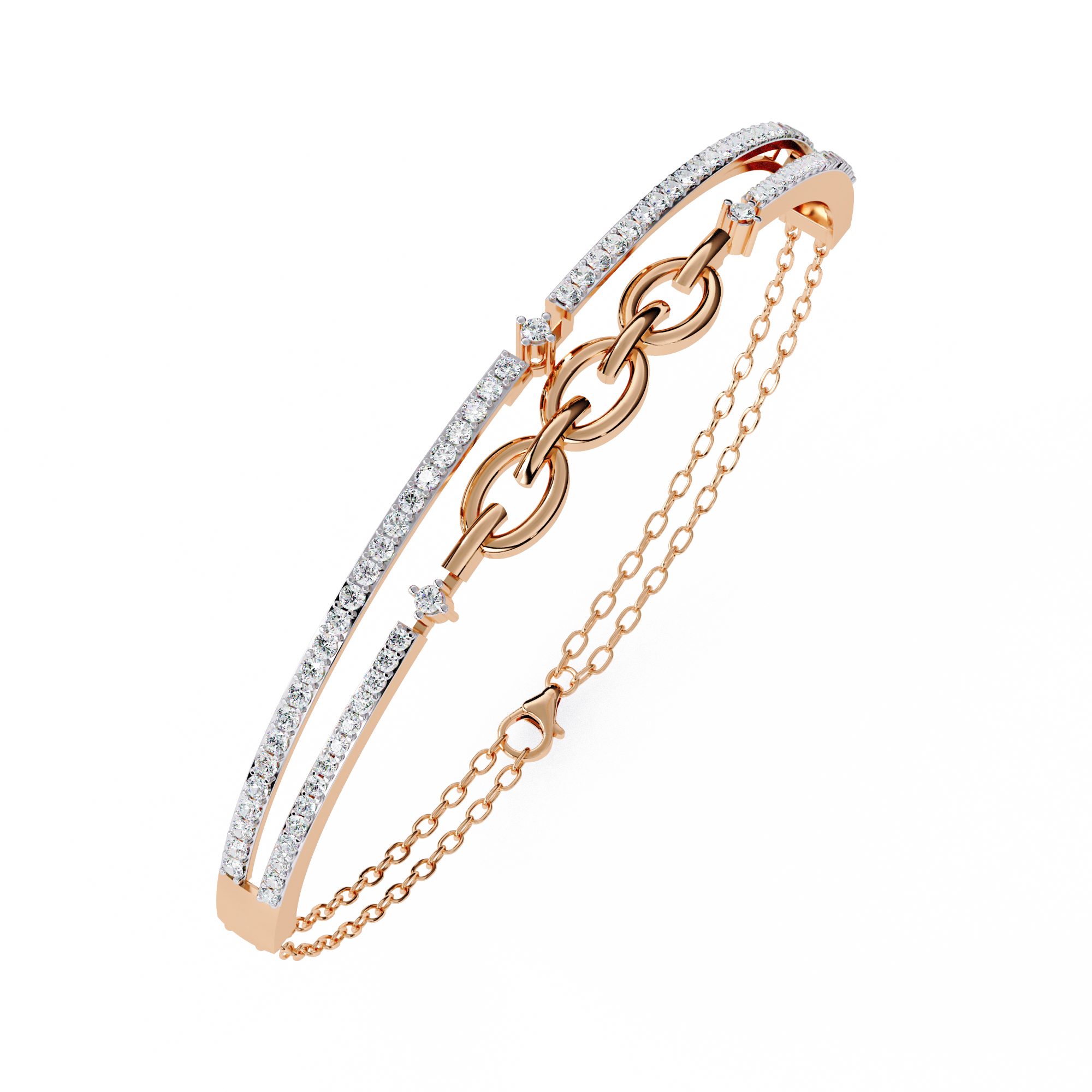 Solitairekart 0.86ct Double Row Diamond and Gold Chain Link Bracelet-HI Color, VS-SI Clarity