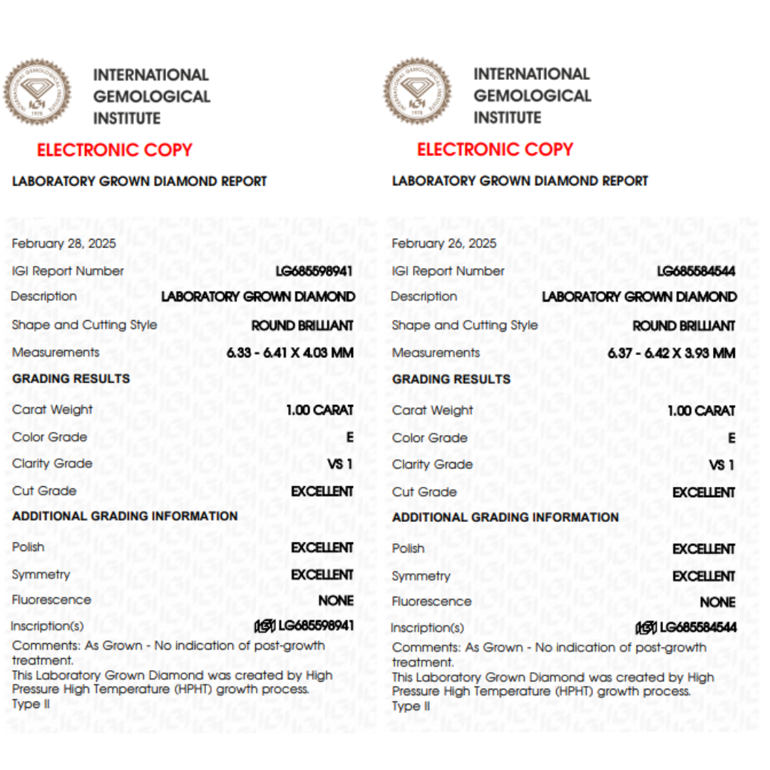 Solitairekart 1+1 Carat E Color, VS1 Clarity Combo  Lab Grown Diamond For Studs