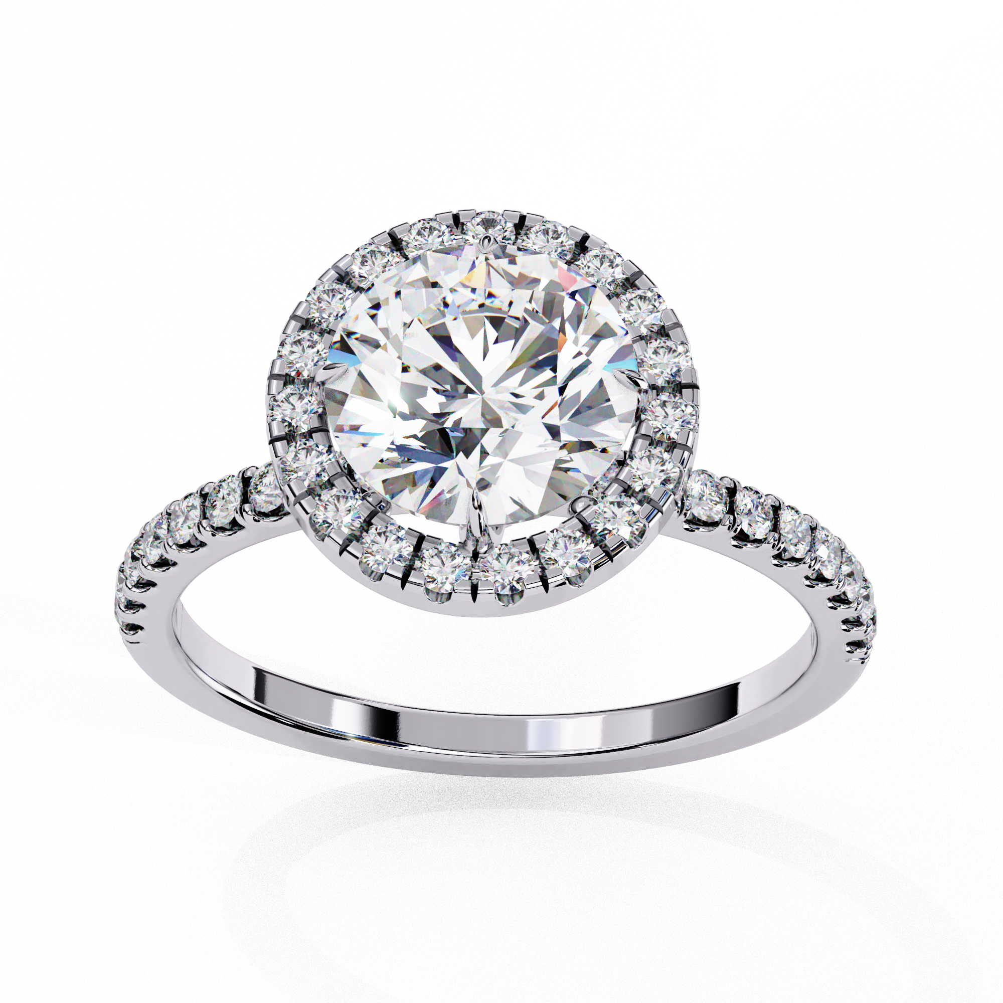 1.86 Carat Round Shape Lab Grown Diamond Halo Engagement Ring