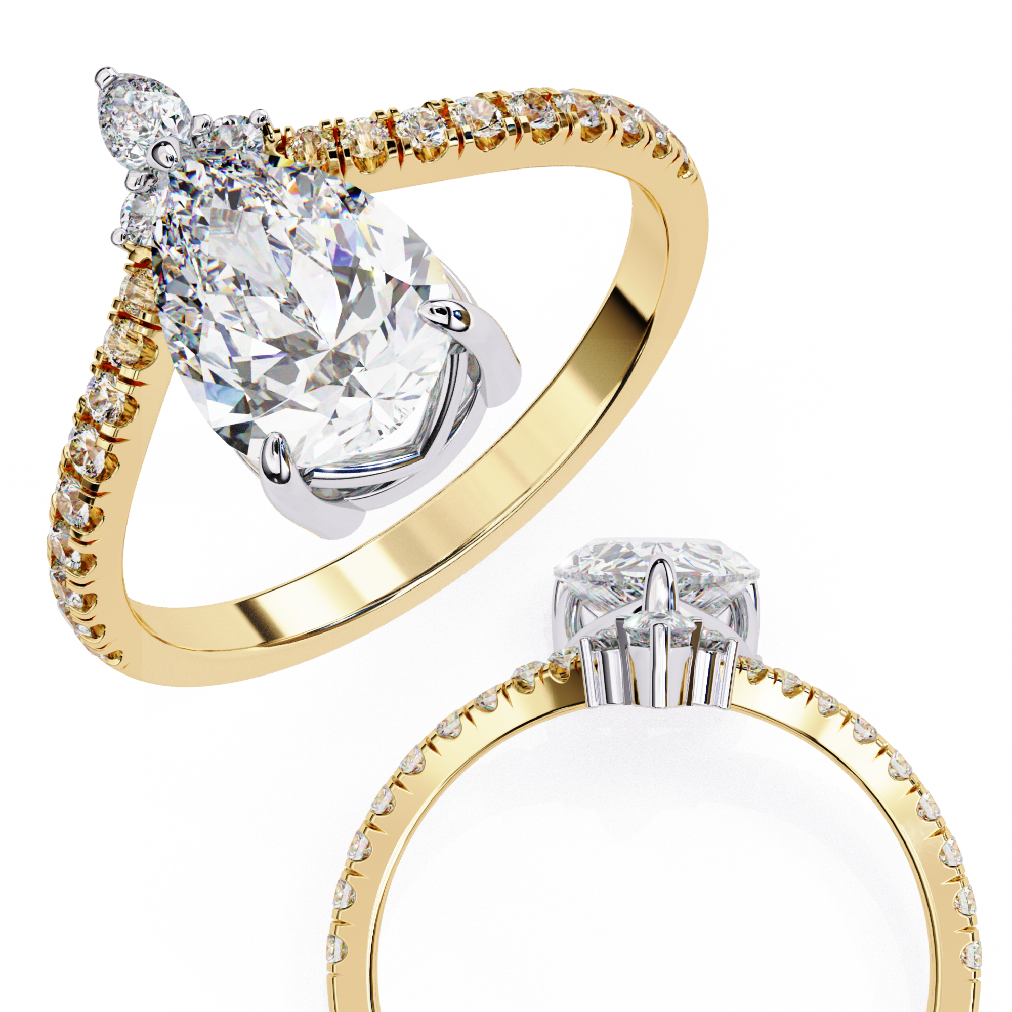1.72 Carat Pear & Round Shape Lab Grown Diamond Engagement Ring