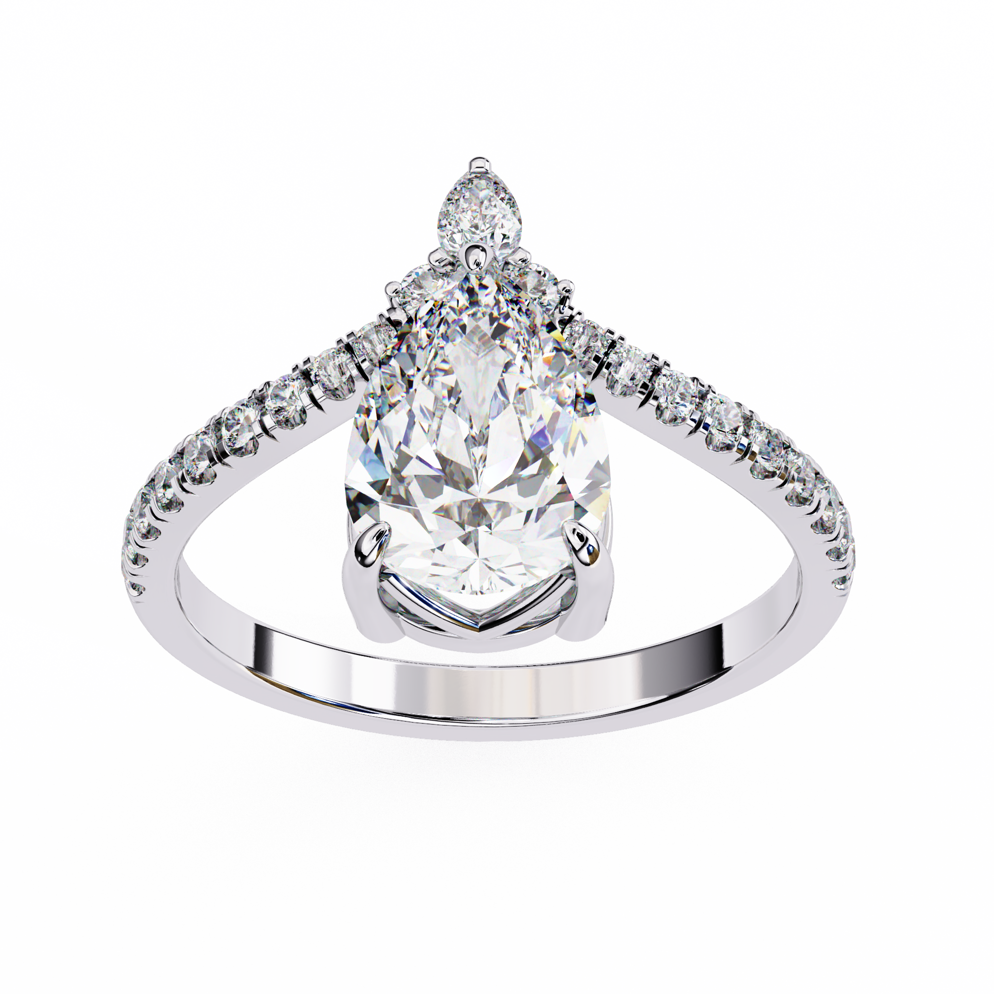 1.72 Carat Pear & Round Shape Lab Grown Diamond Engagement Ring