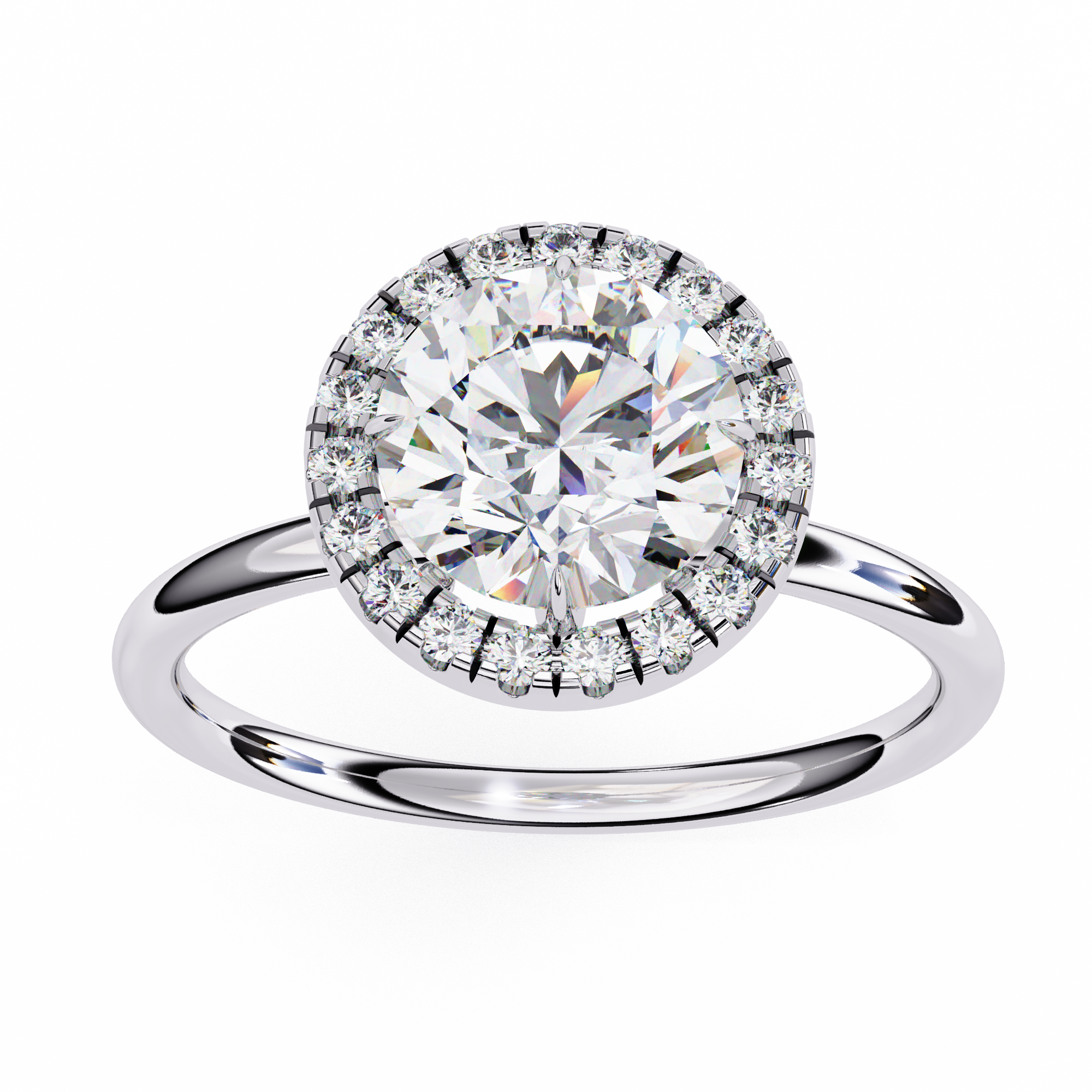 1.68 Carat Round Cut Lab Grown Diamond Halo Engagement Ring