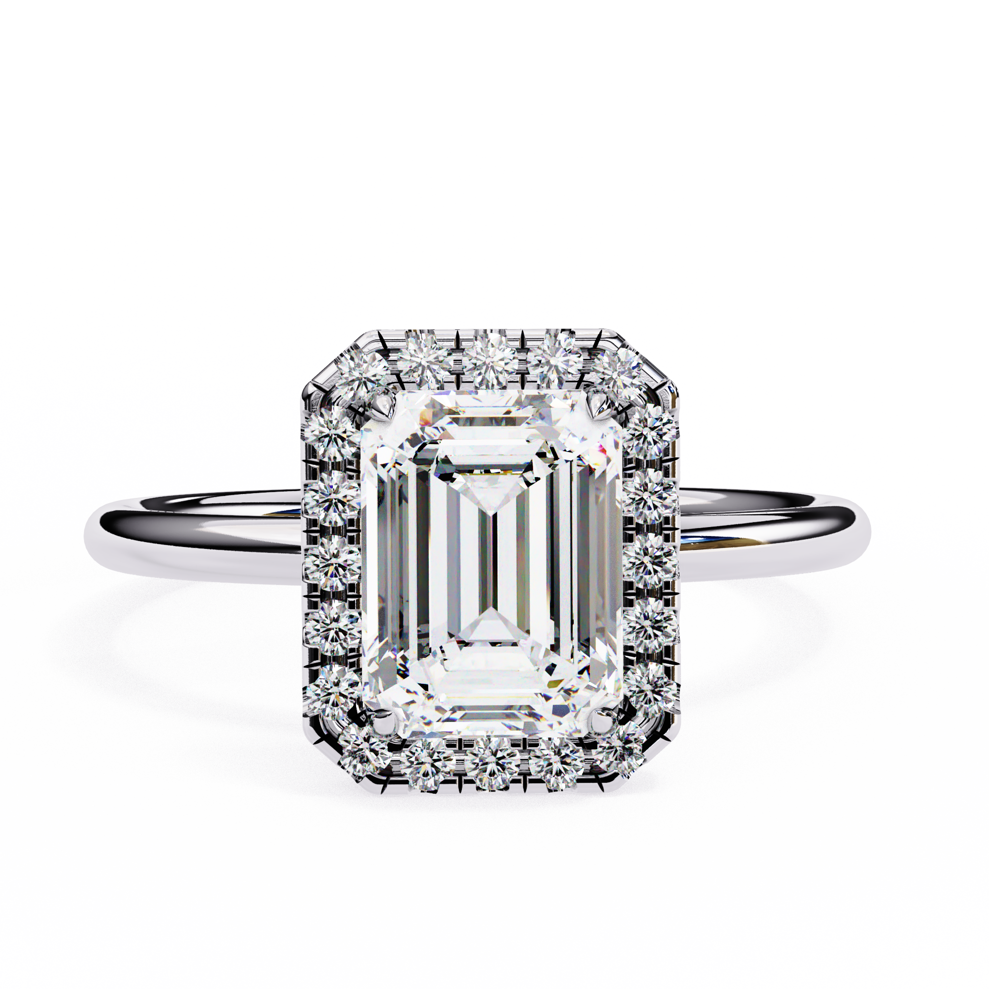 1.83 Carat Emerald Cut Lab Grown Diamond Halo Engagement Ring