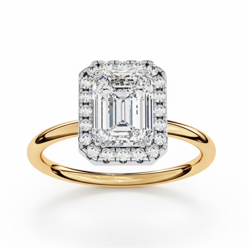 1.83 Carat Emerald Cut Lab Grown Diamond Halo Engagement Ring