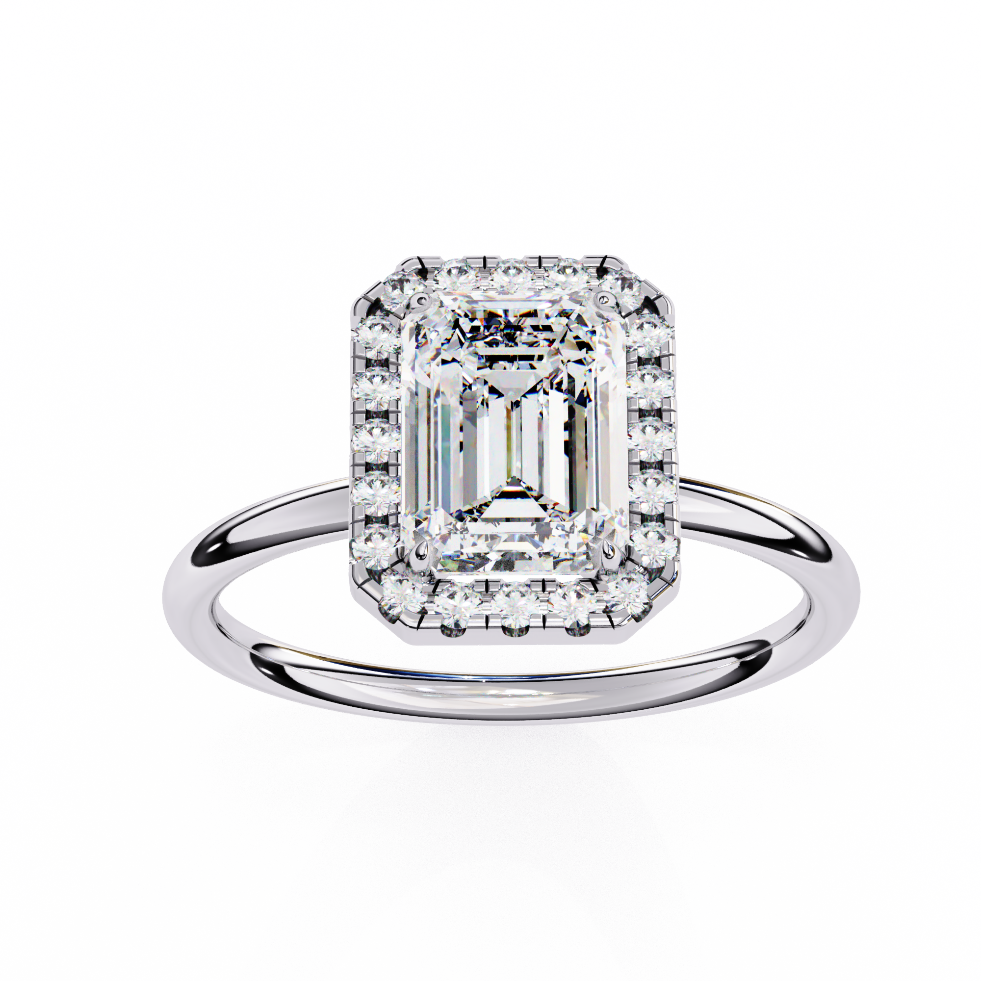 1.83 Carat Emerald Cut Lab Grown Diamond Halo Engagement Ring