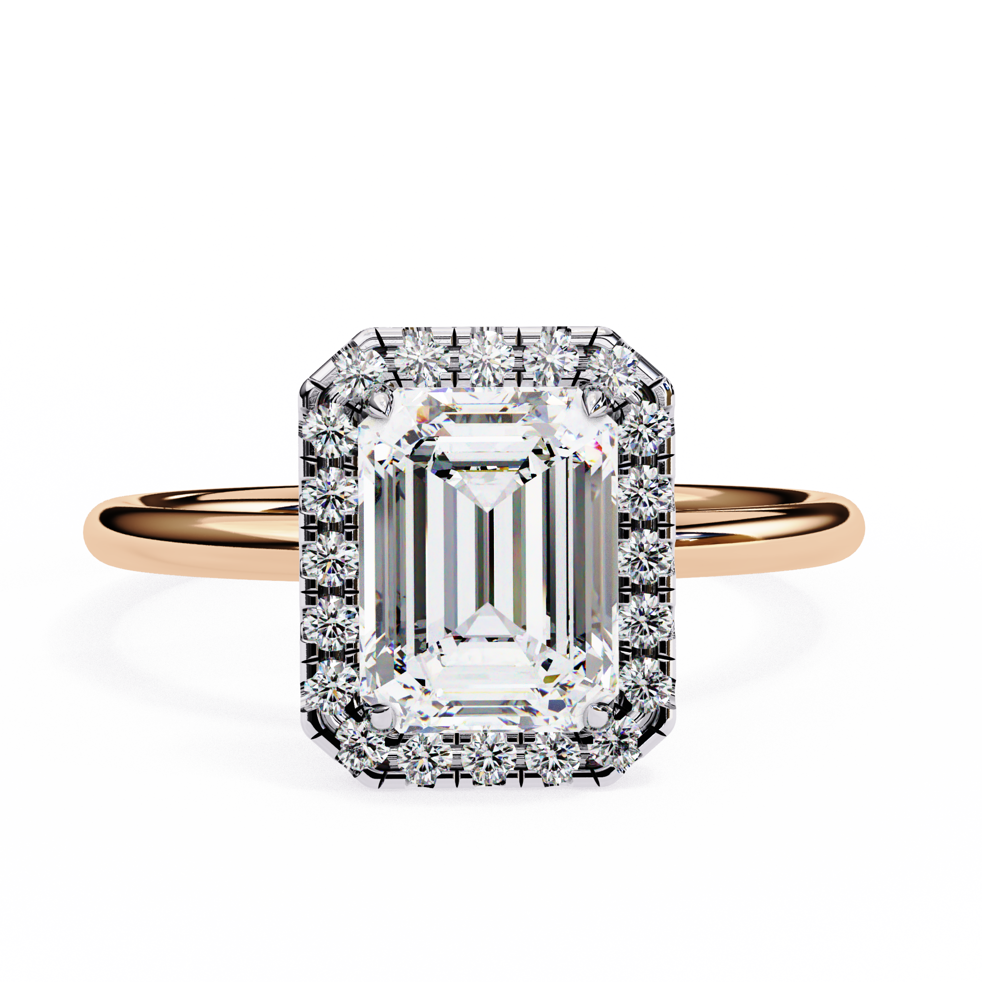 1.83 Carat Emerald Cut Lab Grown Diamond Halo Engagement Ring