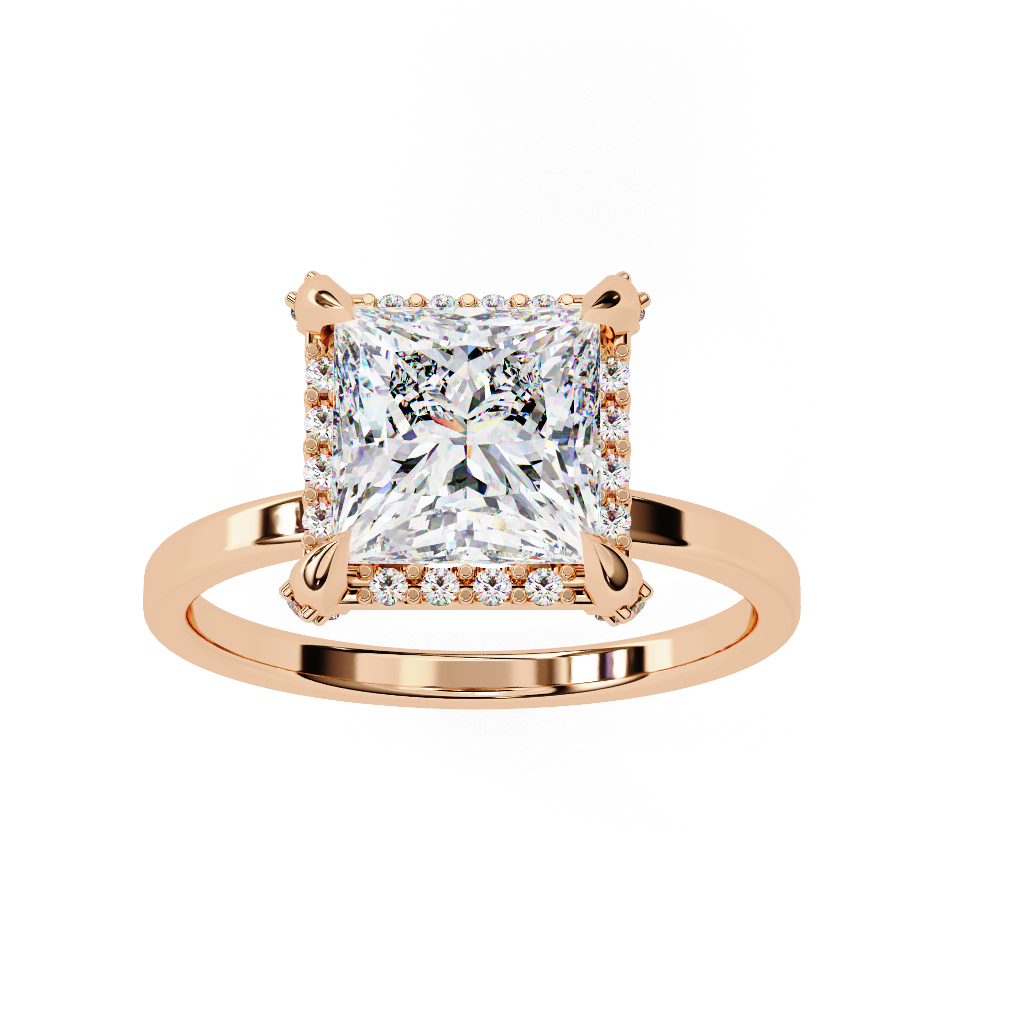 2.22 Carat Princess Cut Lab Grown Diamond Halo Engagement Ring