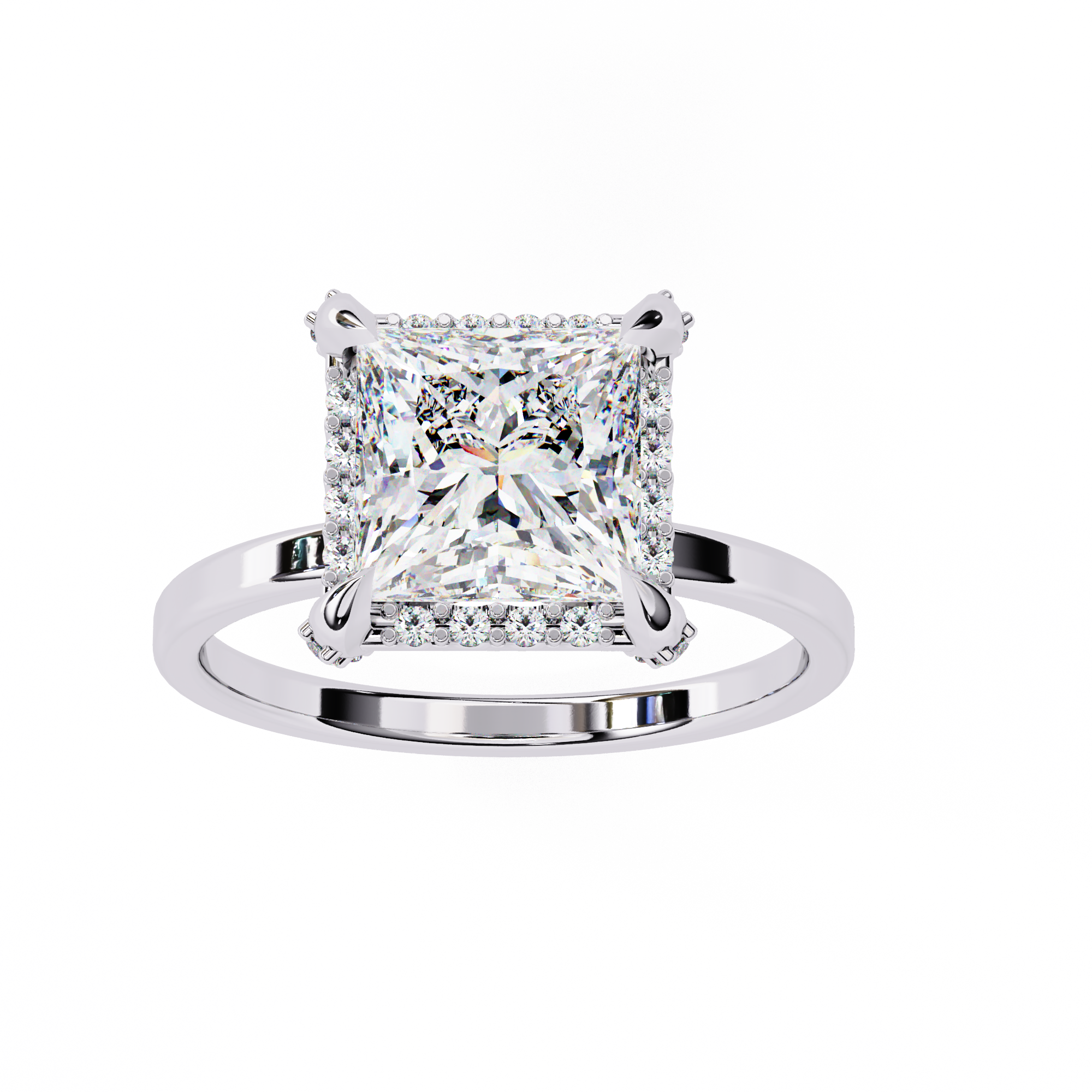 2.22 Carat Princess Cut Lab Grown Diamond Halo Engagement Ring