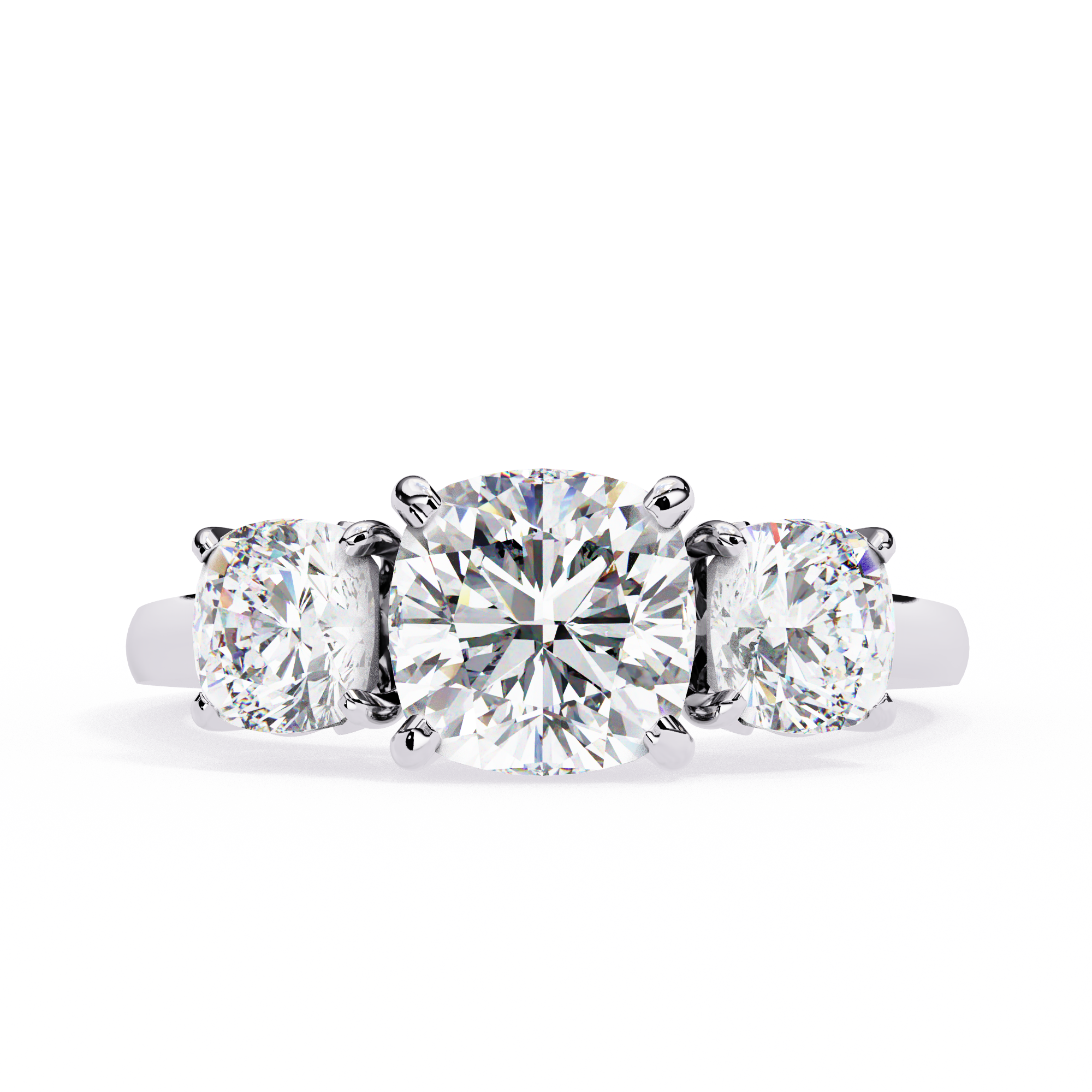 3.96 Carat Cushion Cut Lab Grown Diamond Three-Stone Engagement Ring