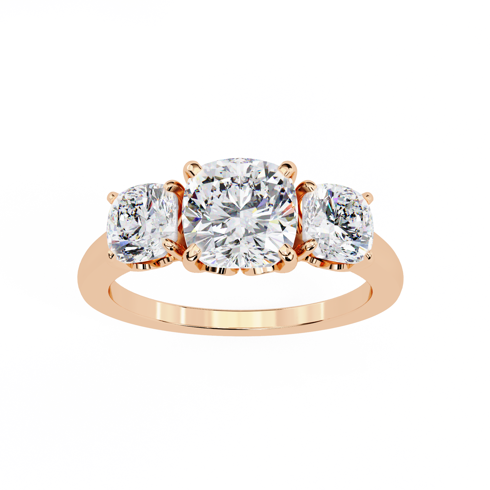 3.96 Carat Cushion Cut Lab Grown Diamond Three-Stone Engagement Ring