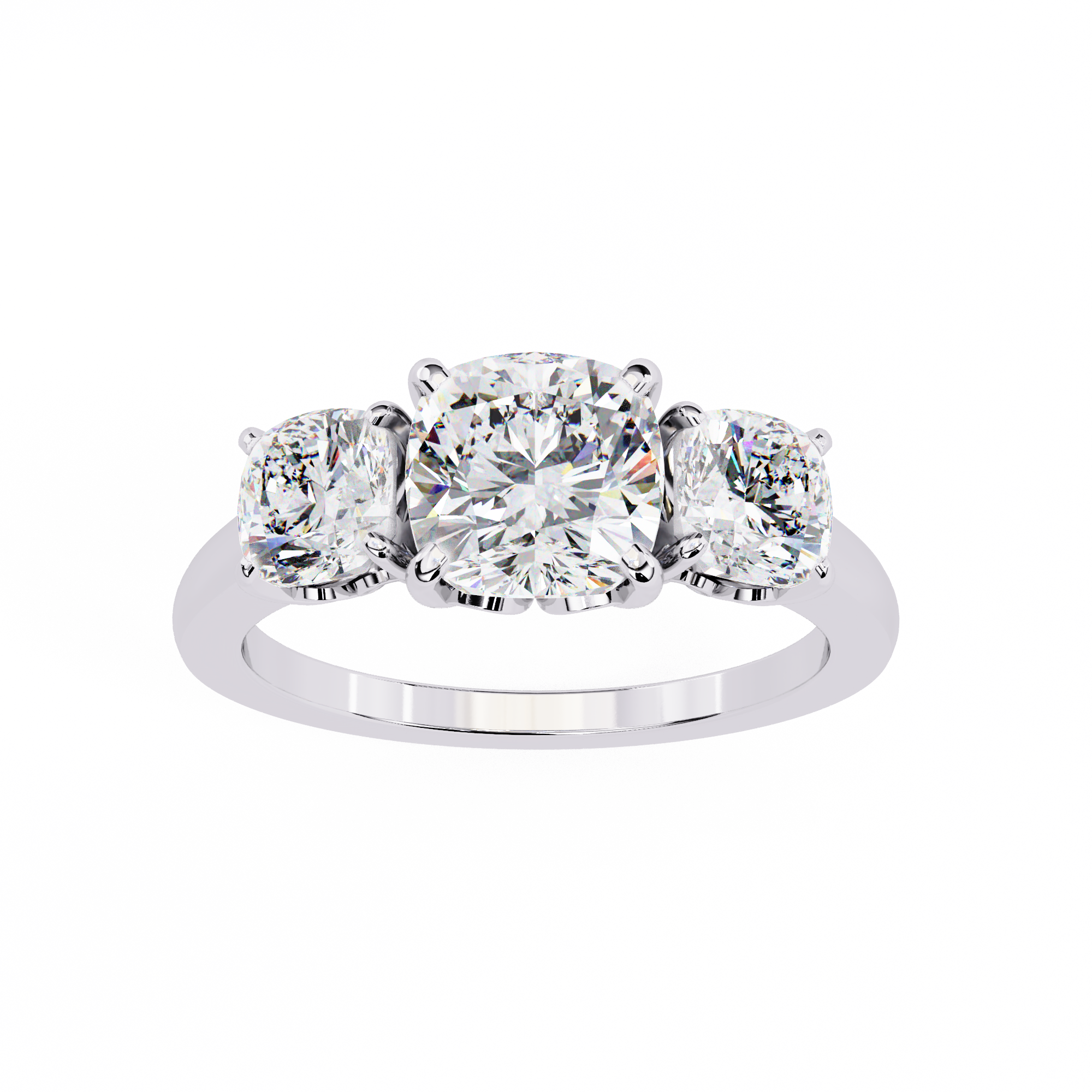 3.96 Carat Cushion Cut Lab Grown Diamond Three-Stone Engagement Ring