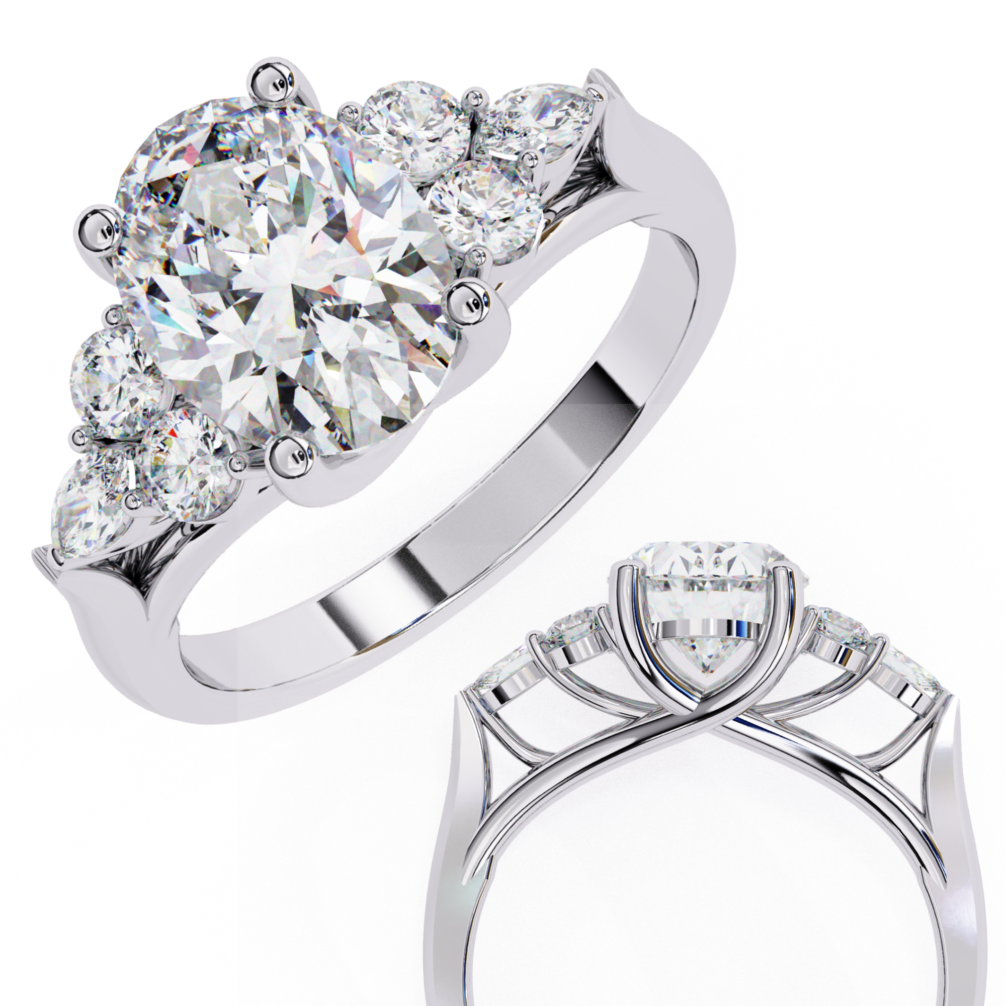 2.50 Carat Oval Lab Grown Diamond Seven Stone Engagement Ring