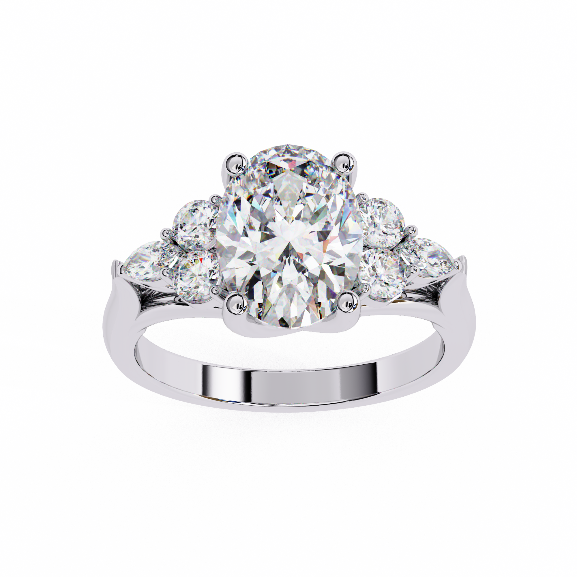 2.50 Carat Oval Lab Grown Diamond Seven Stone Engagement Ring