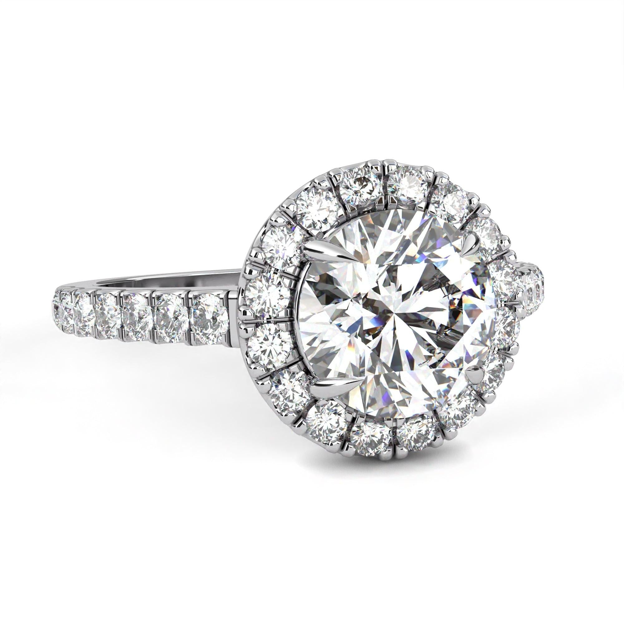 Elegant 1.71 Carat Round Lab Grown Diamond Halo Engagement Ring