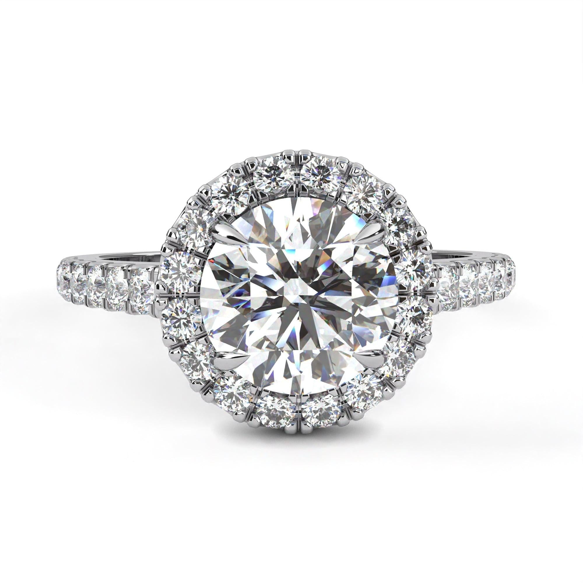 Elegant 1.71 Carat Round Lab Grown Diamond Halo Engagement Ring
