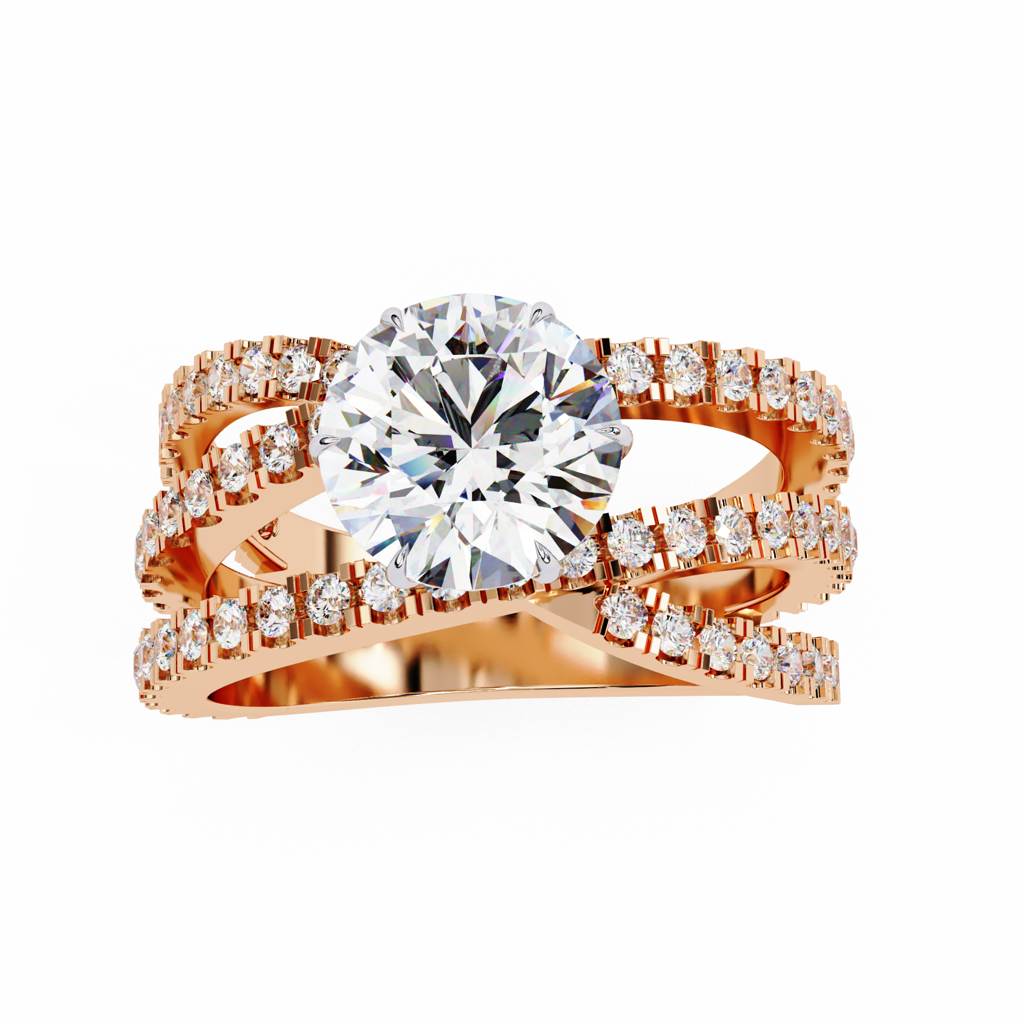 1.63 Carat Round Shape Lab Grown Diamond Crossover Engagement Ring
