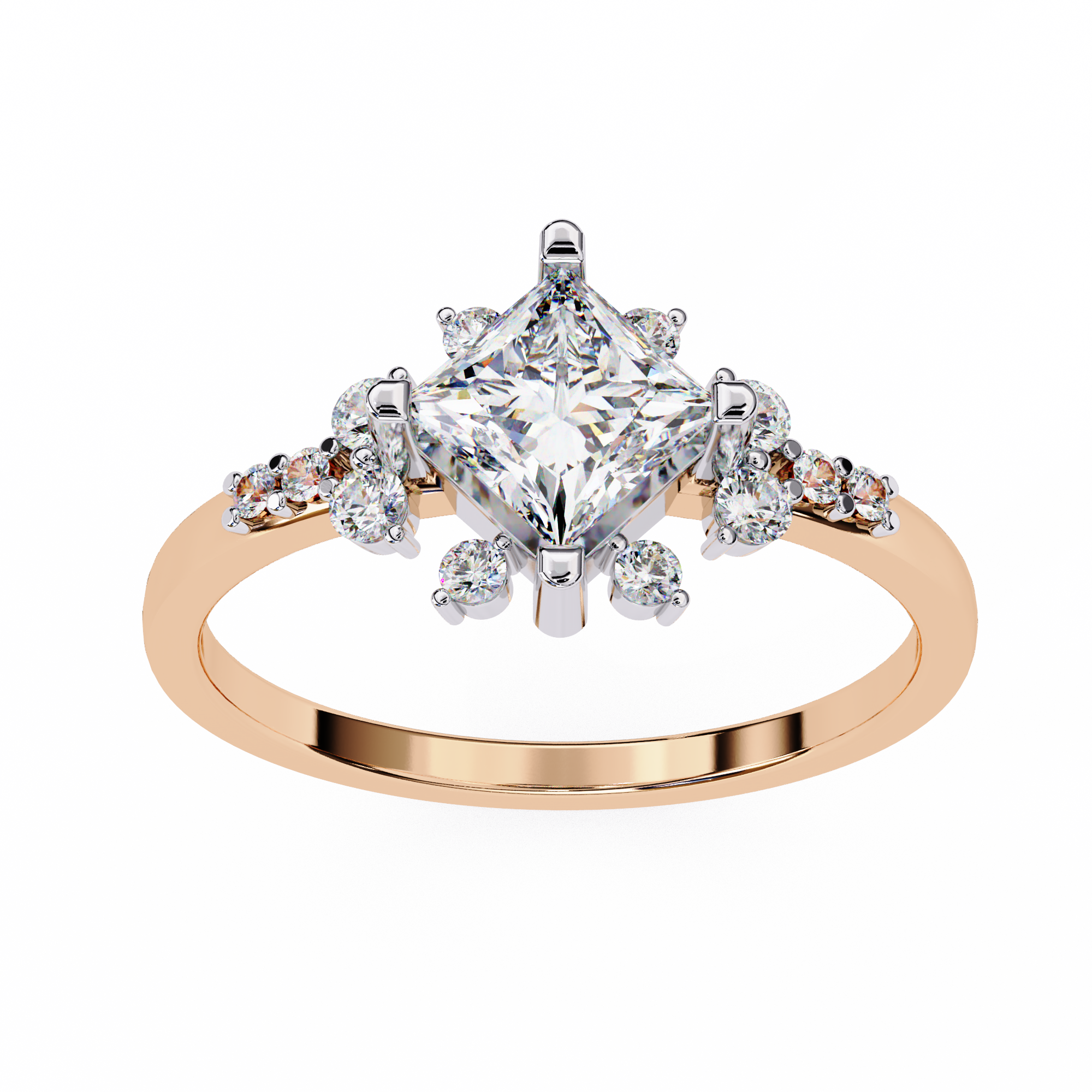 1.01 Carat Princess Cut Lab Grown Diamond Floral Engagement Ring