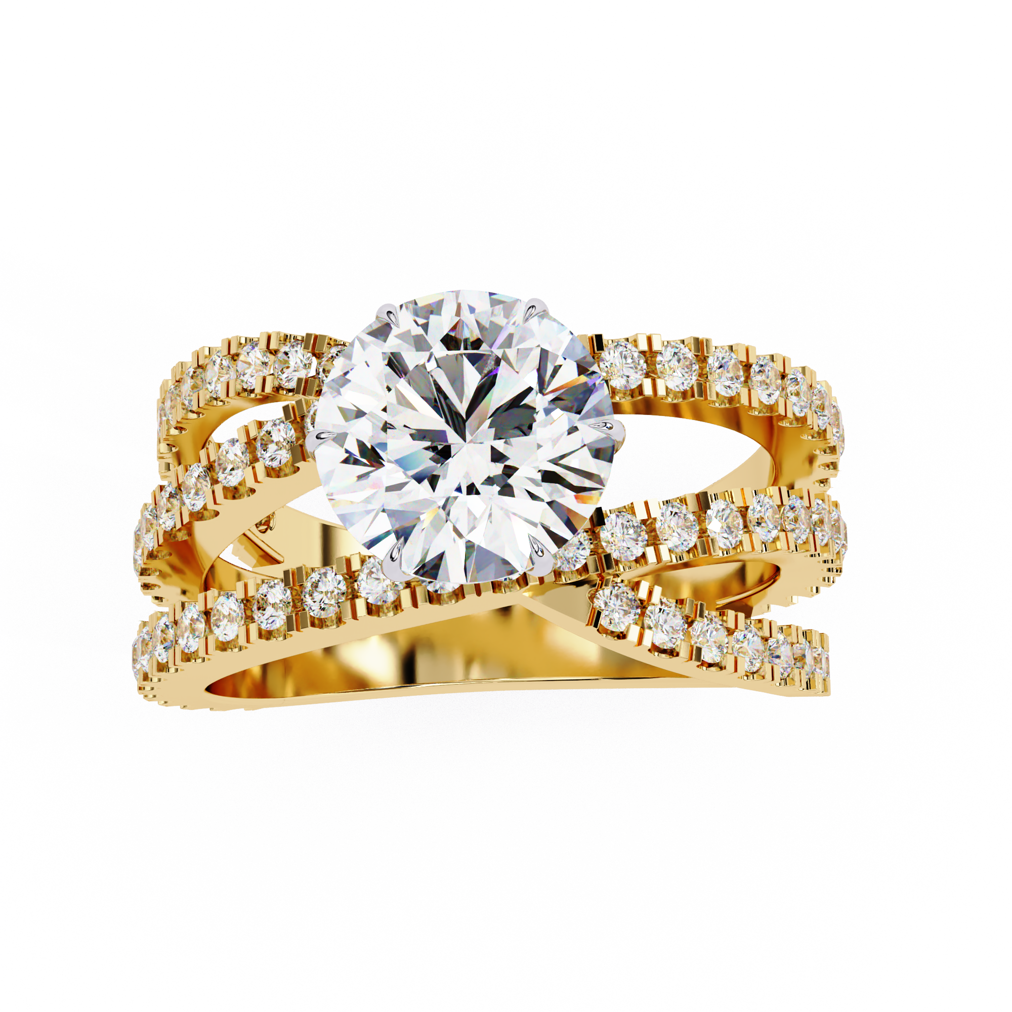 1.63 Carat Round Shape Lab Grown Diamond Crossover Engagement Ring
