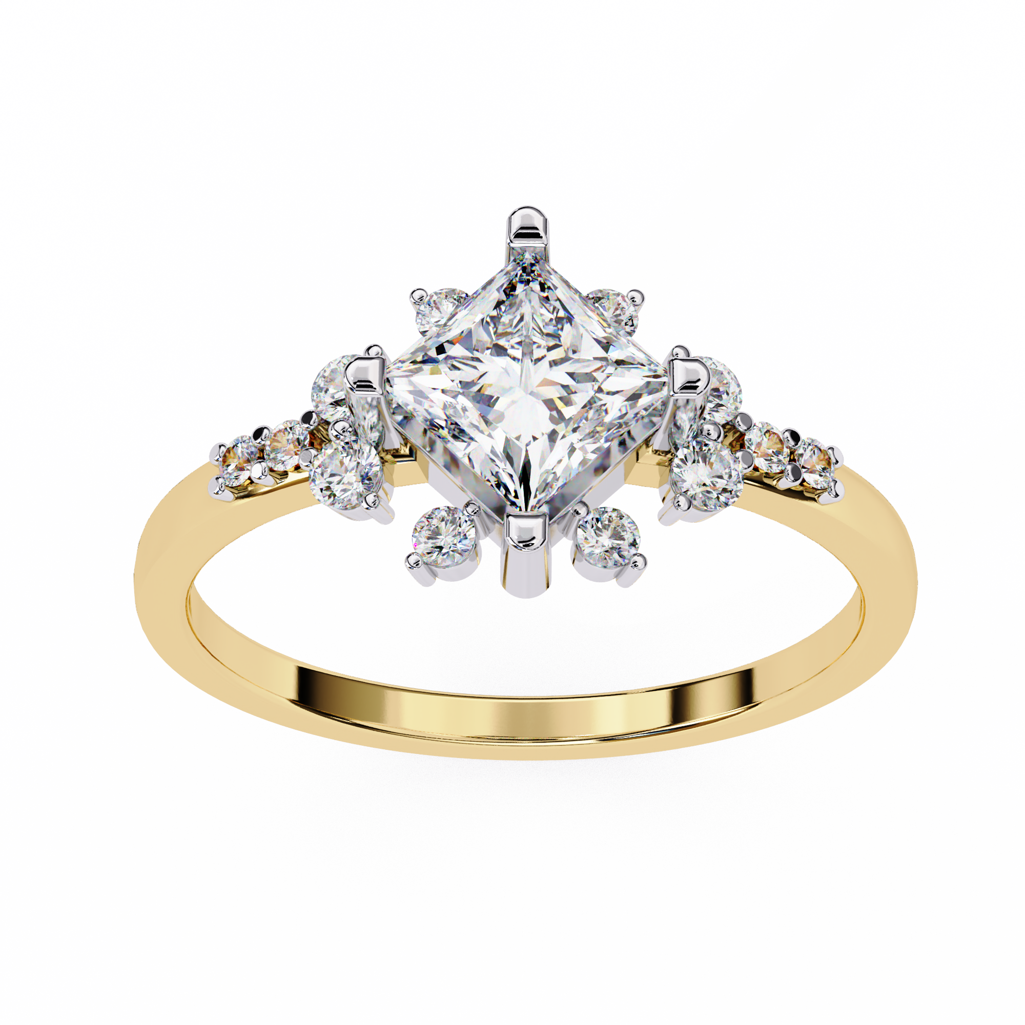 1.01 Carat Princess Cut Lab Grown Diamond Floral Engagement Ring