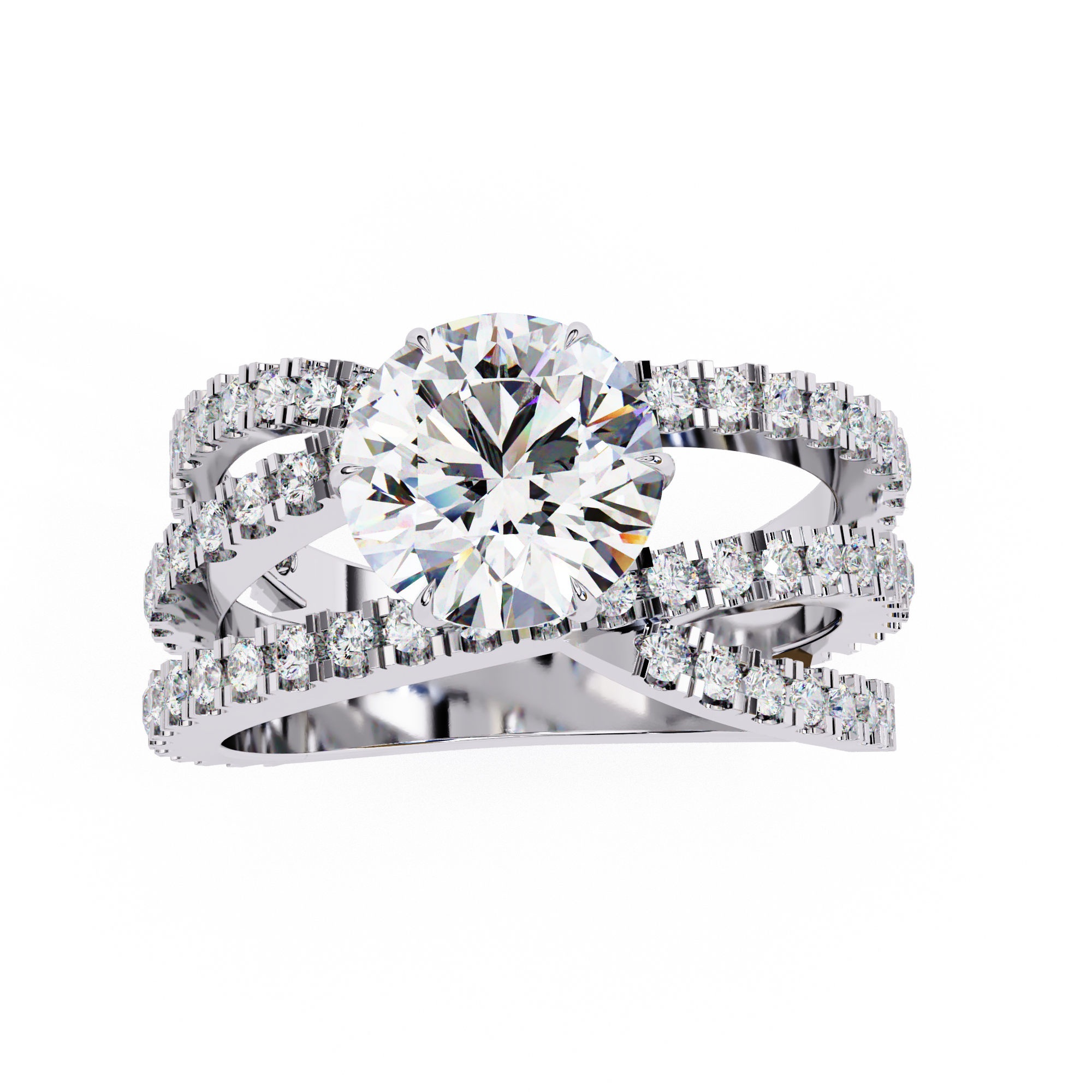1.63 Carat Round Shape Lab Grown Diamond Crossover Engagement Ring