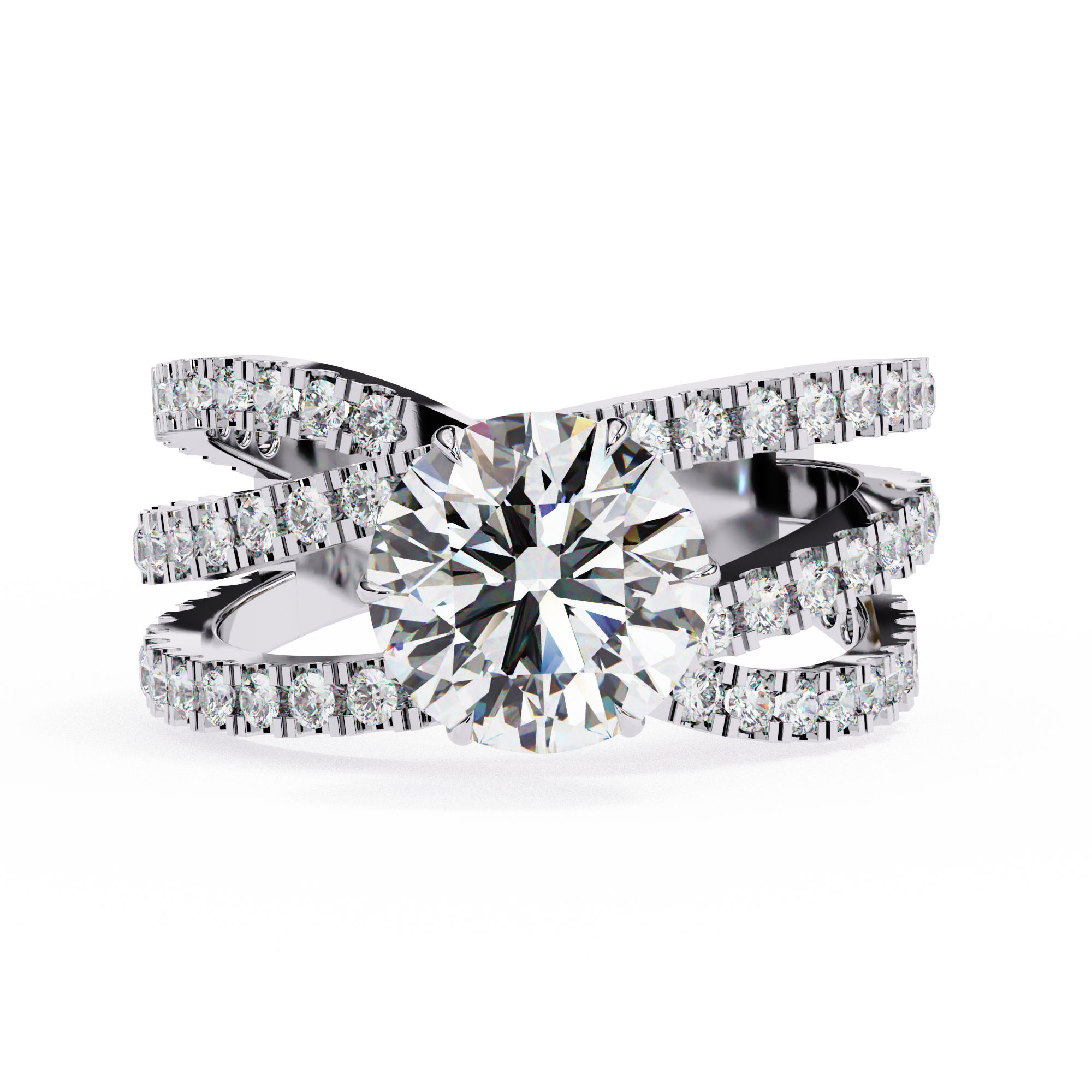 1.63 Carat Round Shape Lab Grown Diamond Crossover Engagement Ring
