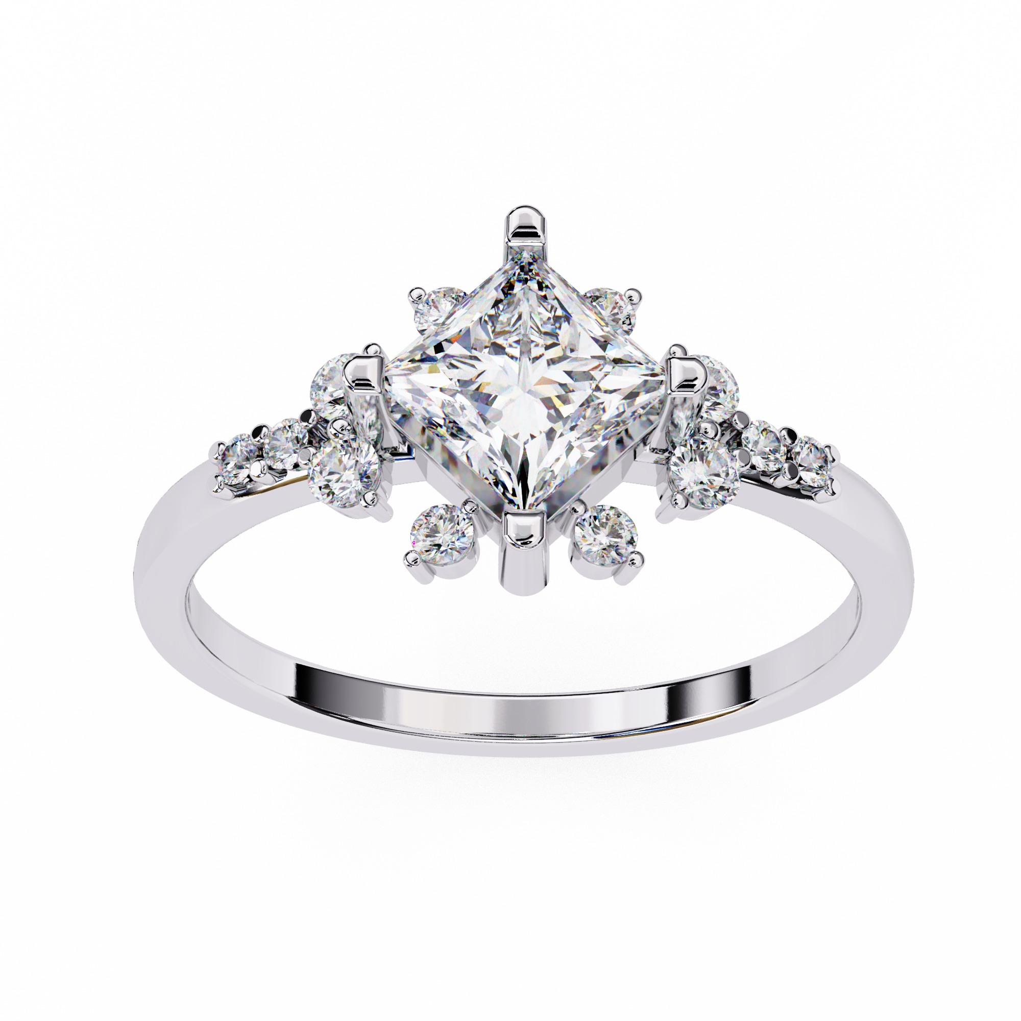 1.01 Carat Princess Cut Lab Grown Diamond Floral Engagement Ring