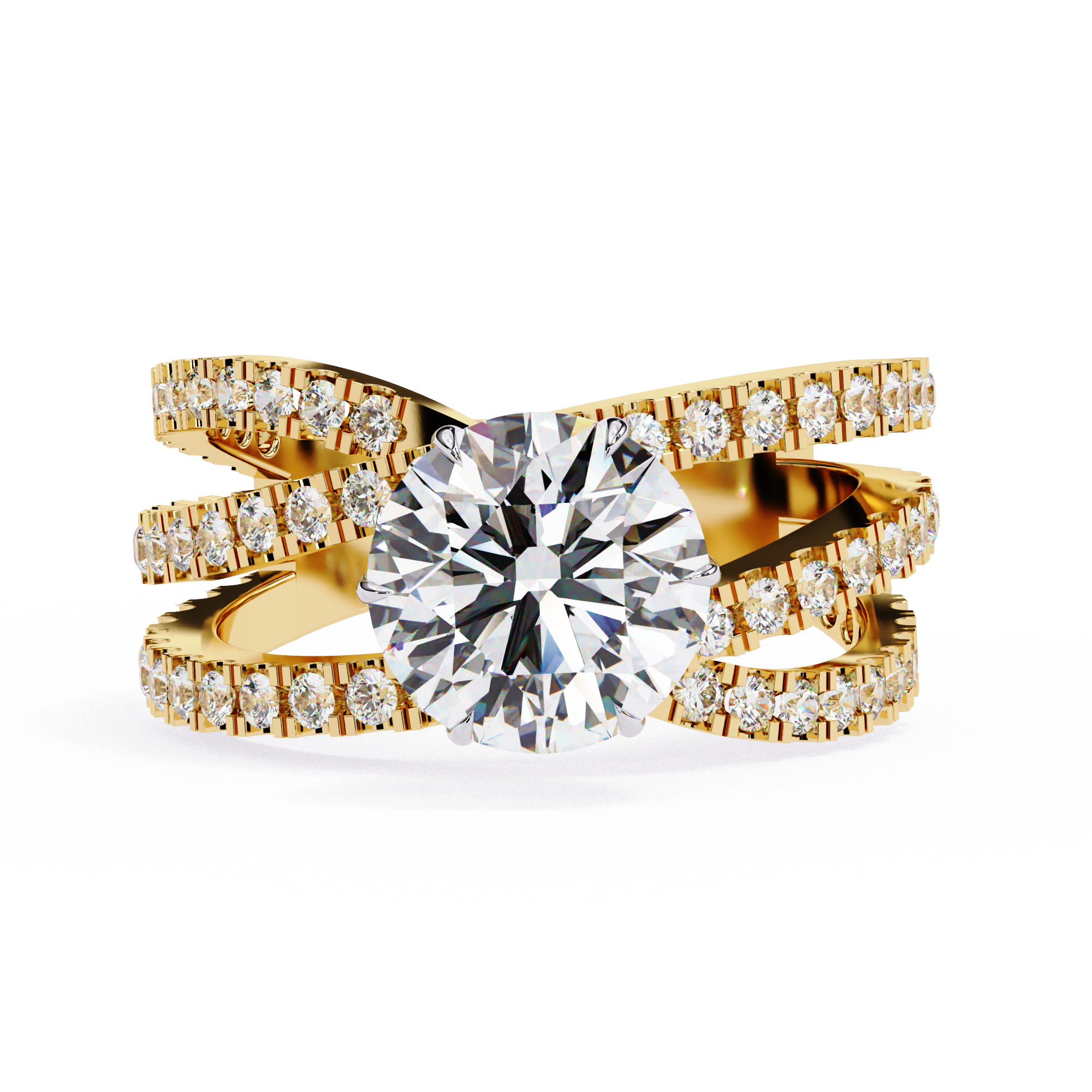 1.63 Carat Round Shape Lab Grown Diamond Crossover Engagement Ring