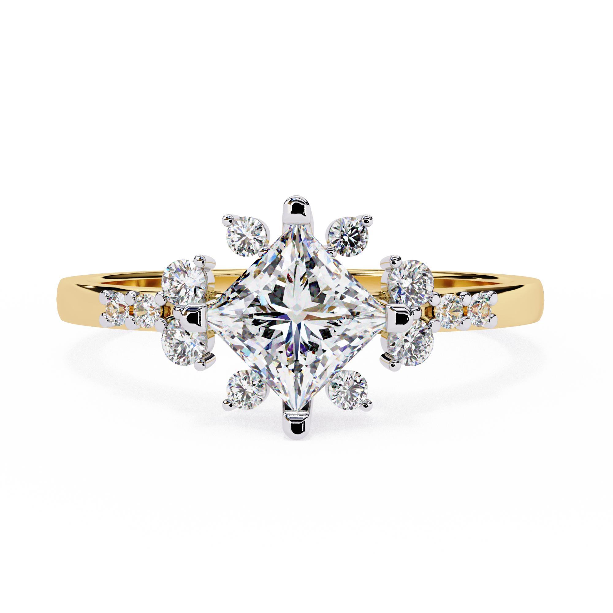 1.01 Carat Princess Cut Lab Grown Diamond Floral Engagement Ring
