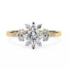 1.01 Carat Princess Cut Lab Grown Diamond Floral Engagement Ring