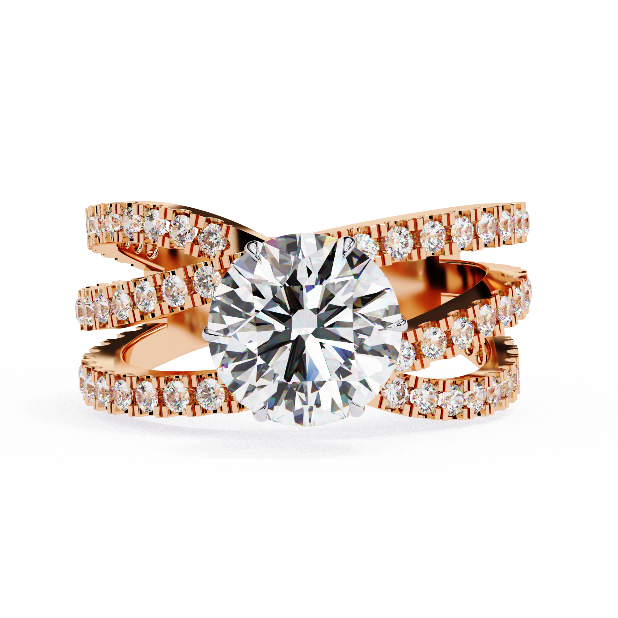 1.63 Carat Round Shape Lab Grown Diamond Crossover Engagement Ring