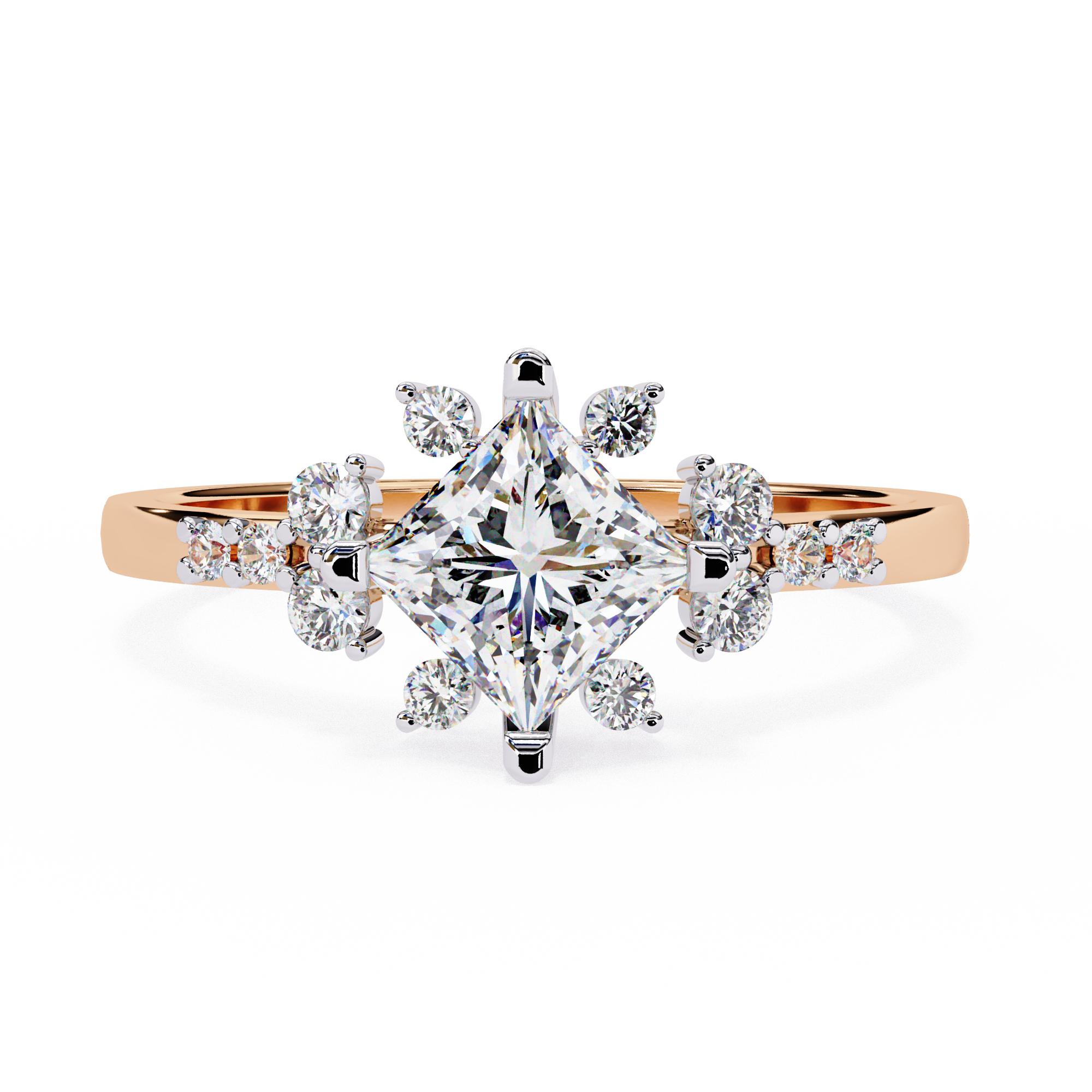 1.01 Carat Princess Cut Lab Grown Diamond Floral Engagement Ring