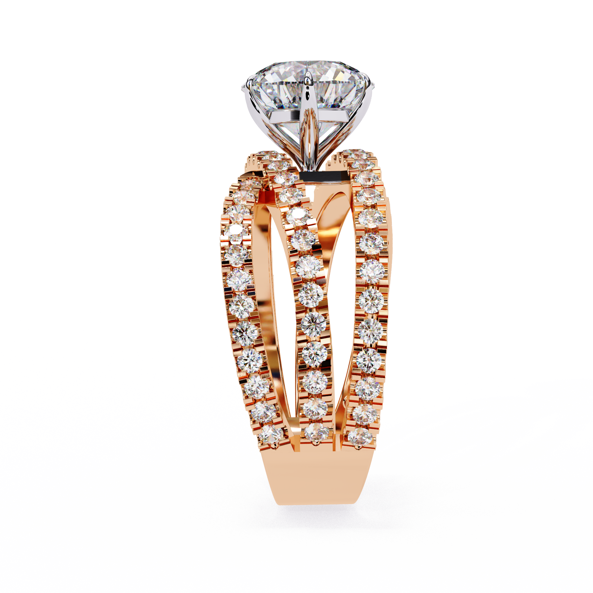 1.63 Carat Round Shape Lab Grown Diamond Crossover Engagement Ring