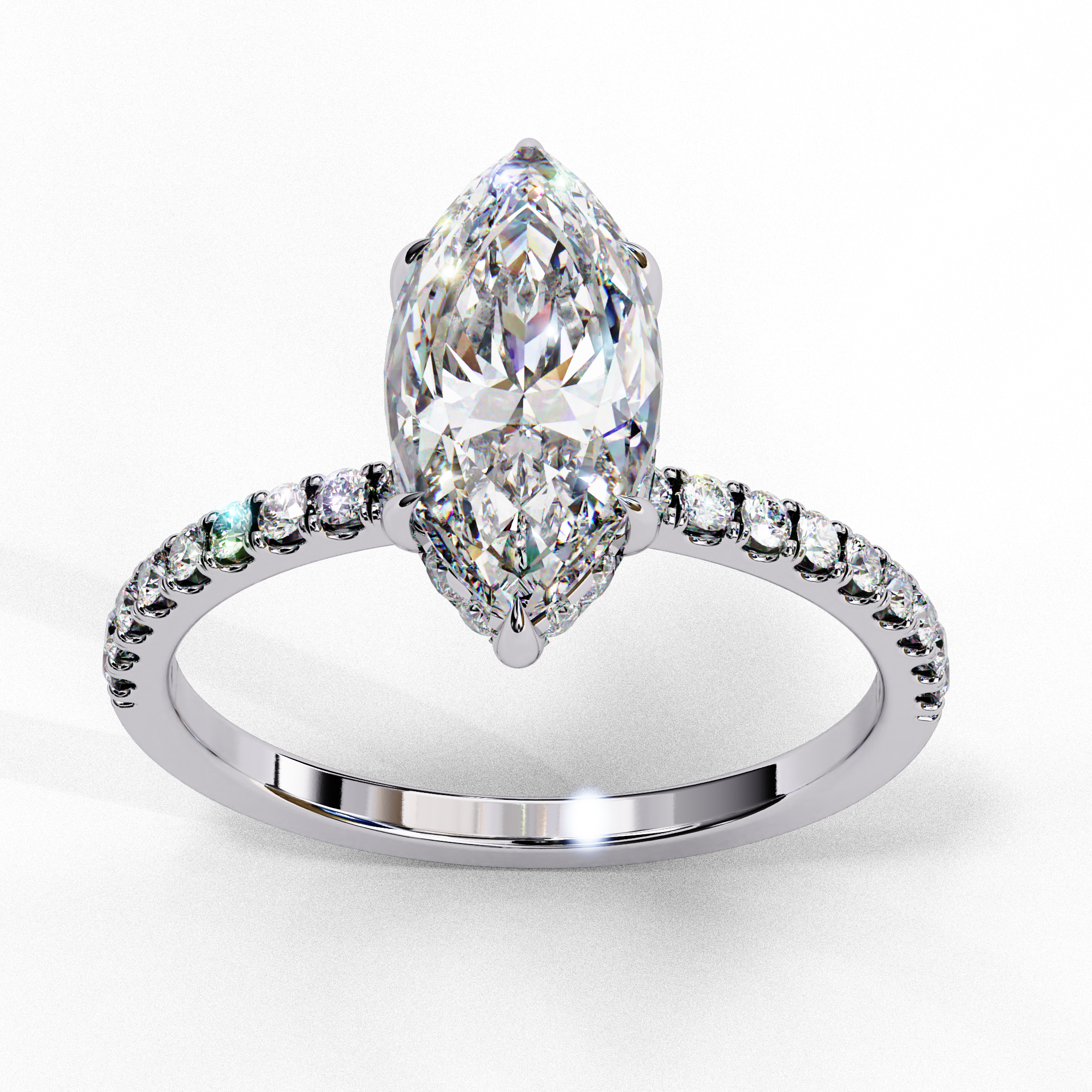 Modern 1.72 CT Marquise & Round Lab Grown Diamond Engagement Ring