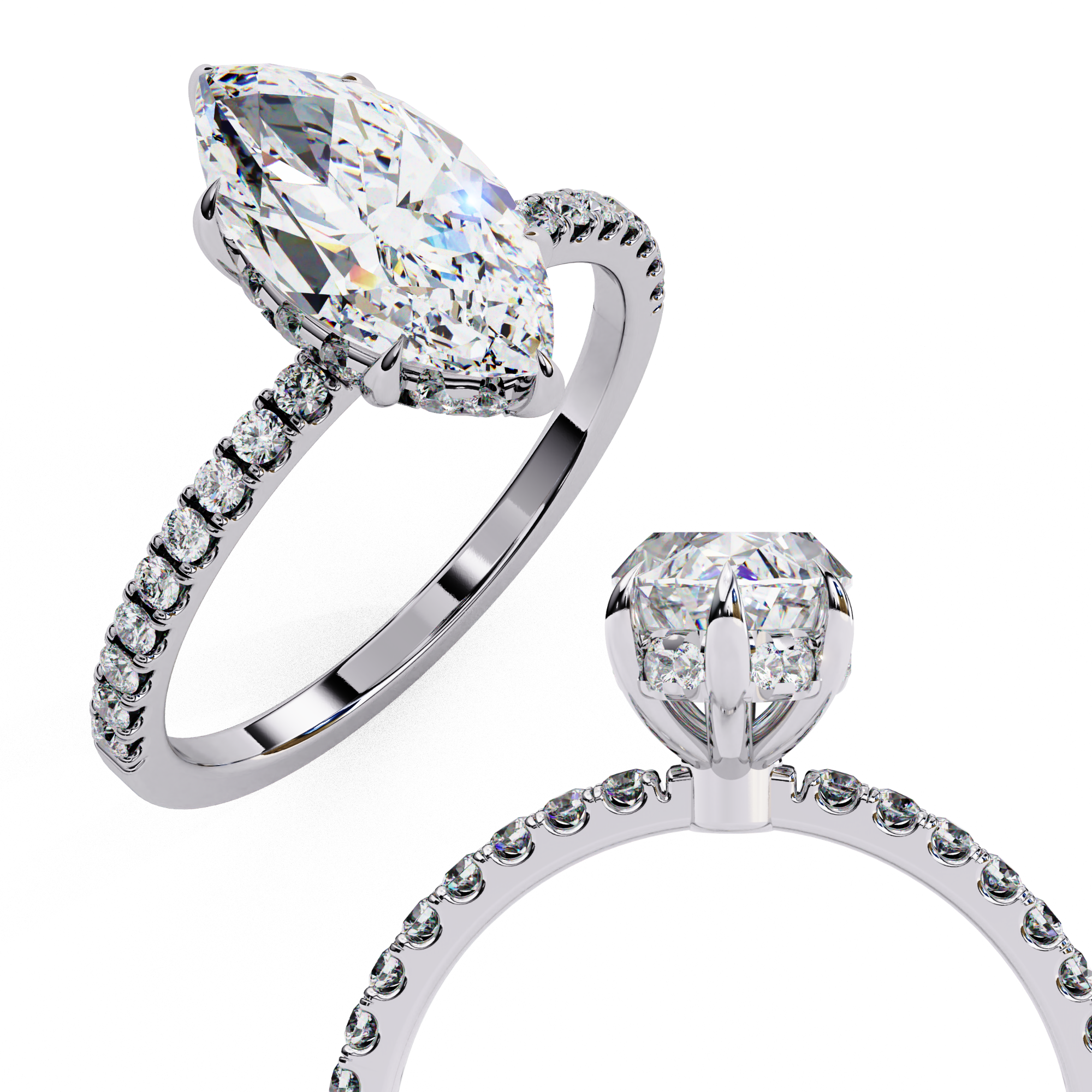 Modern 1.72 CT Marquise & Round Lab Grown Diamond Engagement Ring