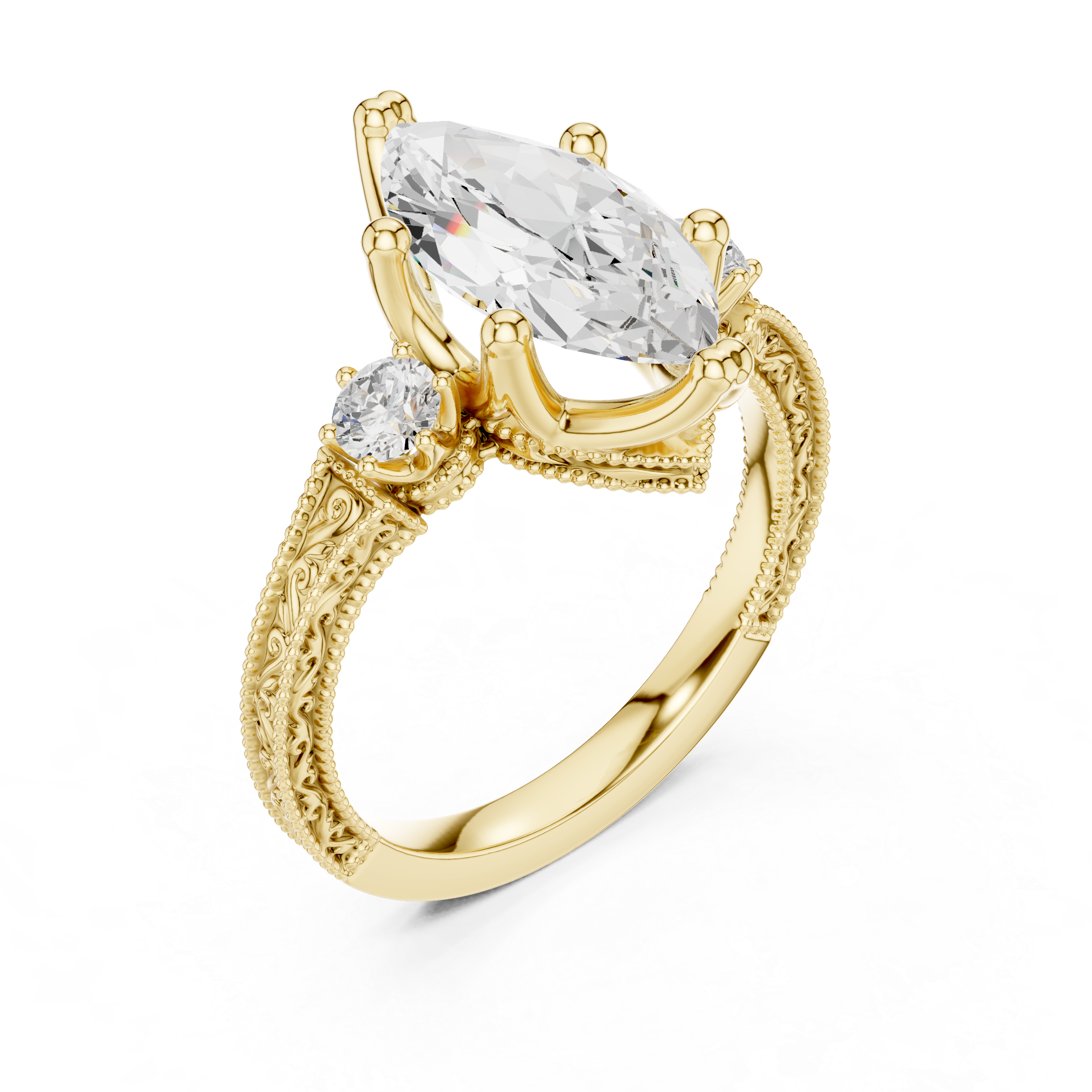 2.80ct H/VS1 Marquise & Round Natural Diamond Three-Stone Ring