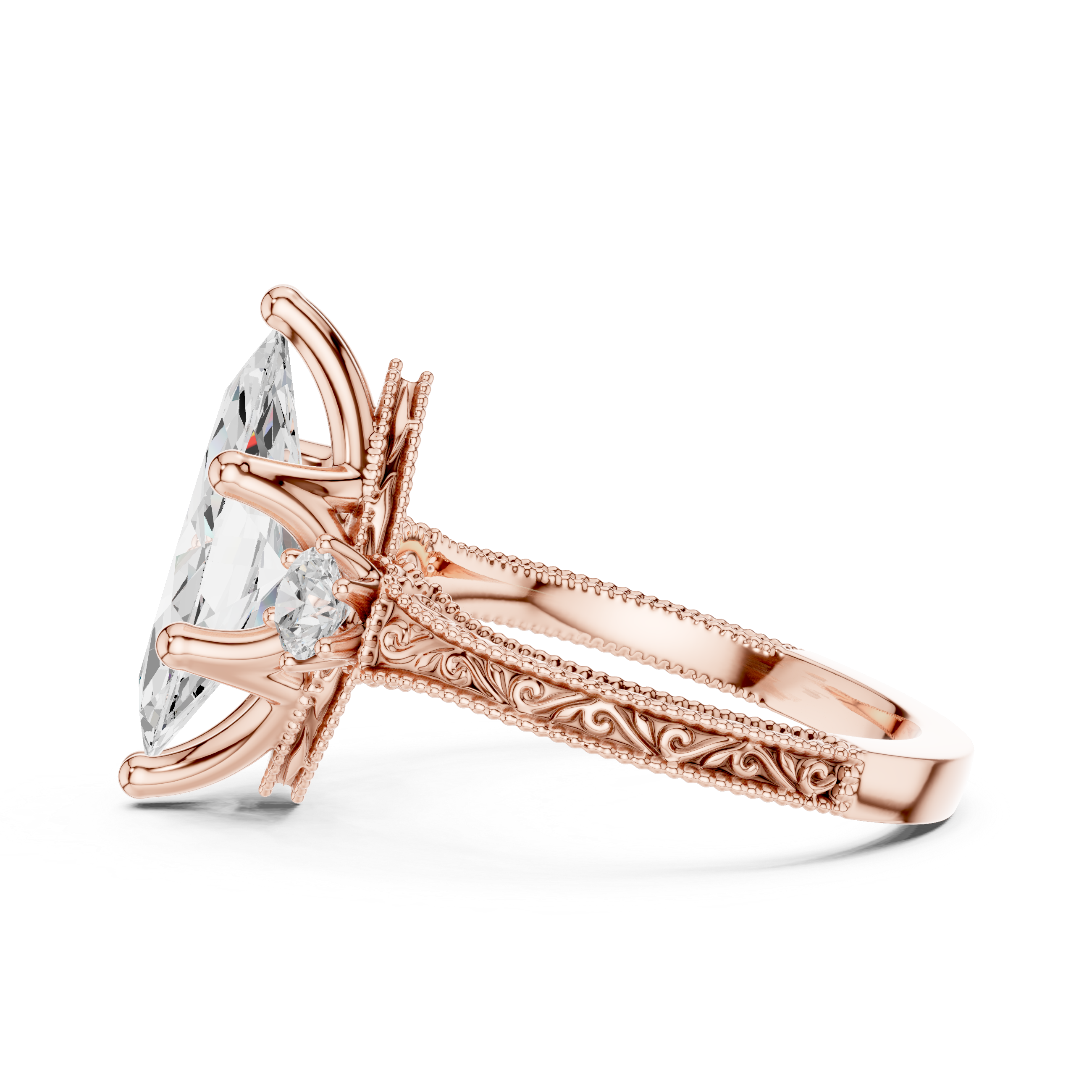 2.80ct H/VS1 Marquise & Round Natural Diamond Three-Stone Ring