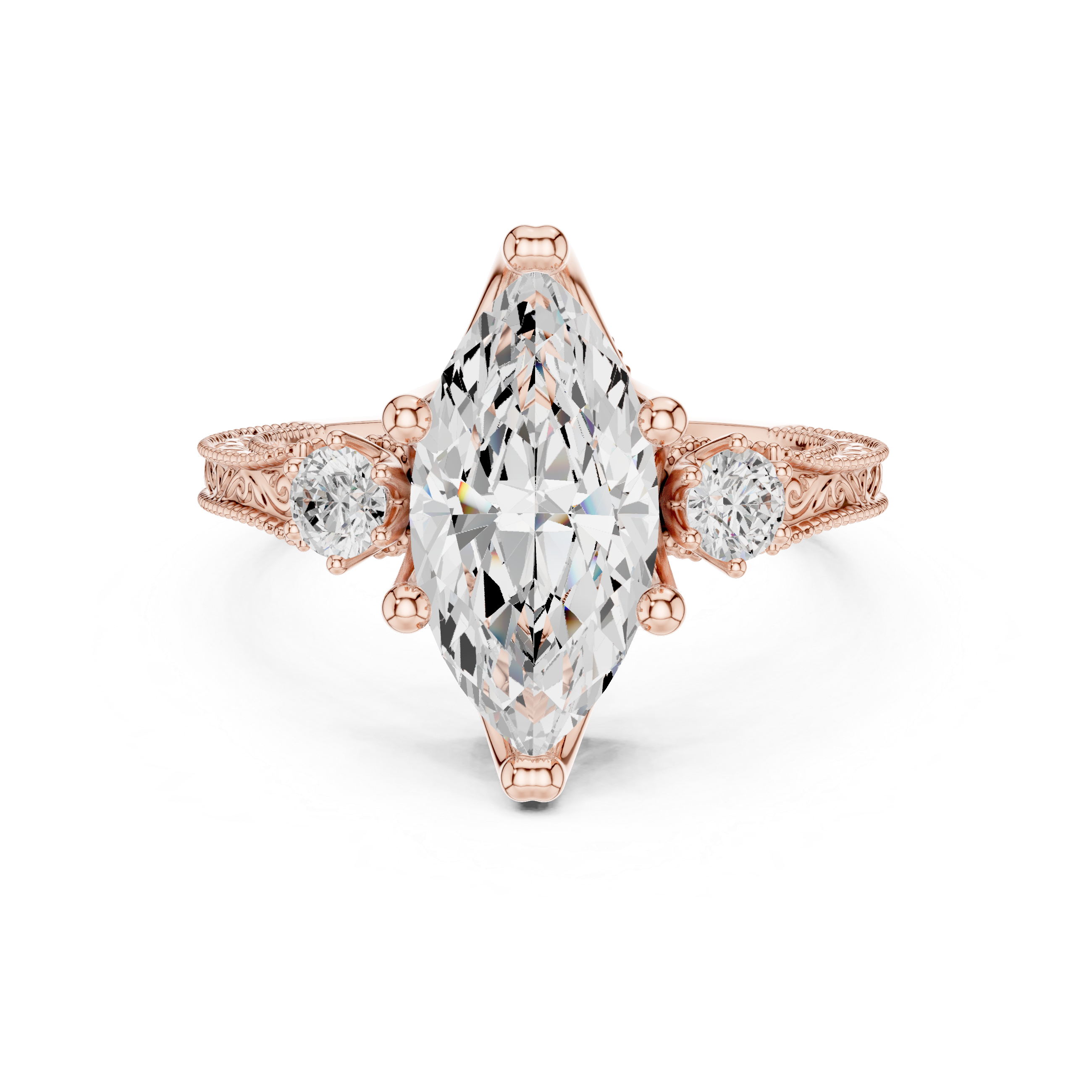 2.80ct H/VS1 Marquise & Round Natural Diamond Three-Stone Ring