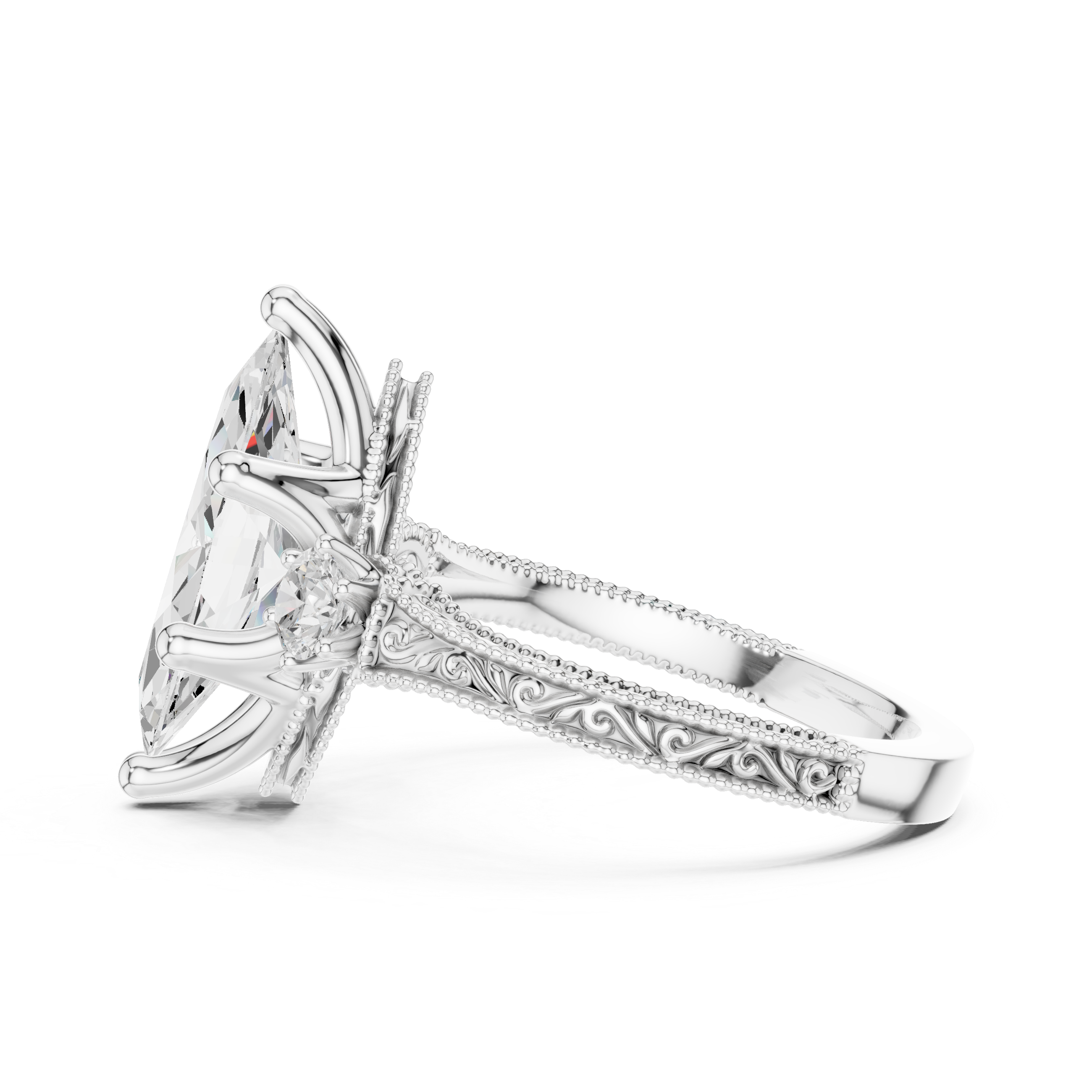 2.80ct H/VS1 Marquise & Round Natural Diamond Three-Stone Ring