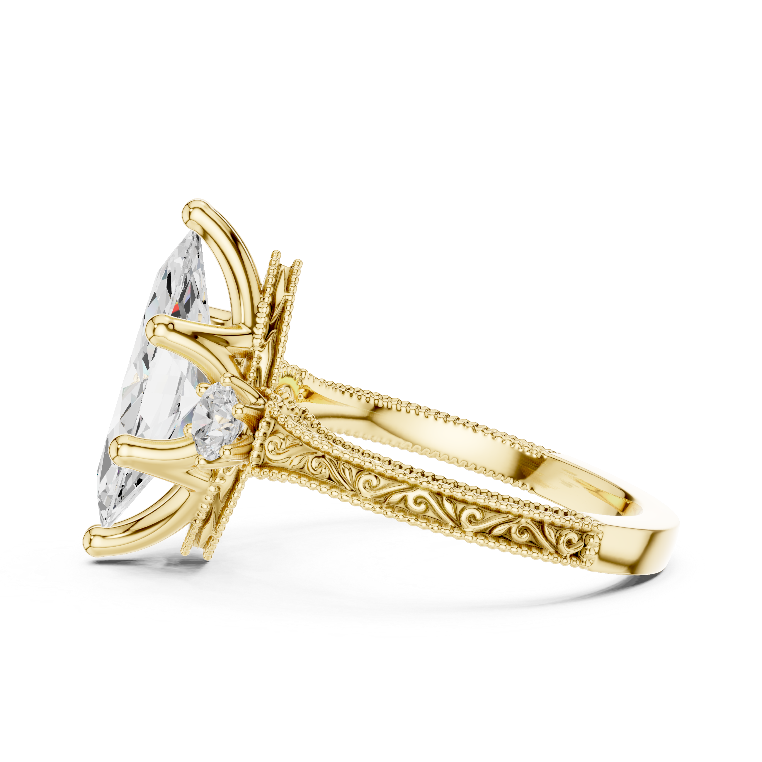 2.80ct H/VS1 Marquise & Round Natural Diamond Three-Stone Ring