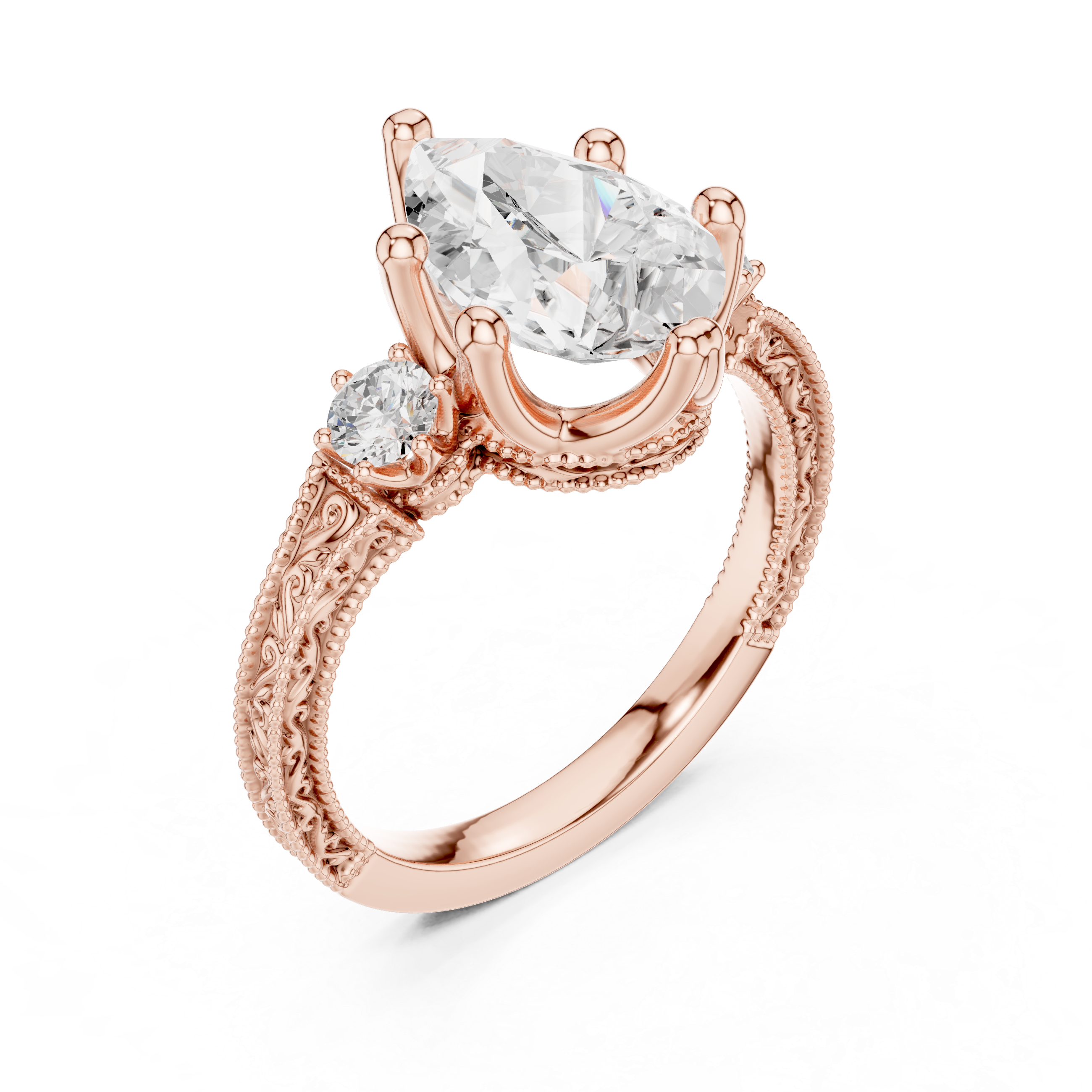 Pear & Round 2.80ct Natural Diamond Three-Stone Ring – H Color, VS2 Clarity