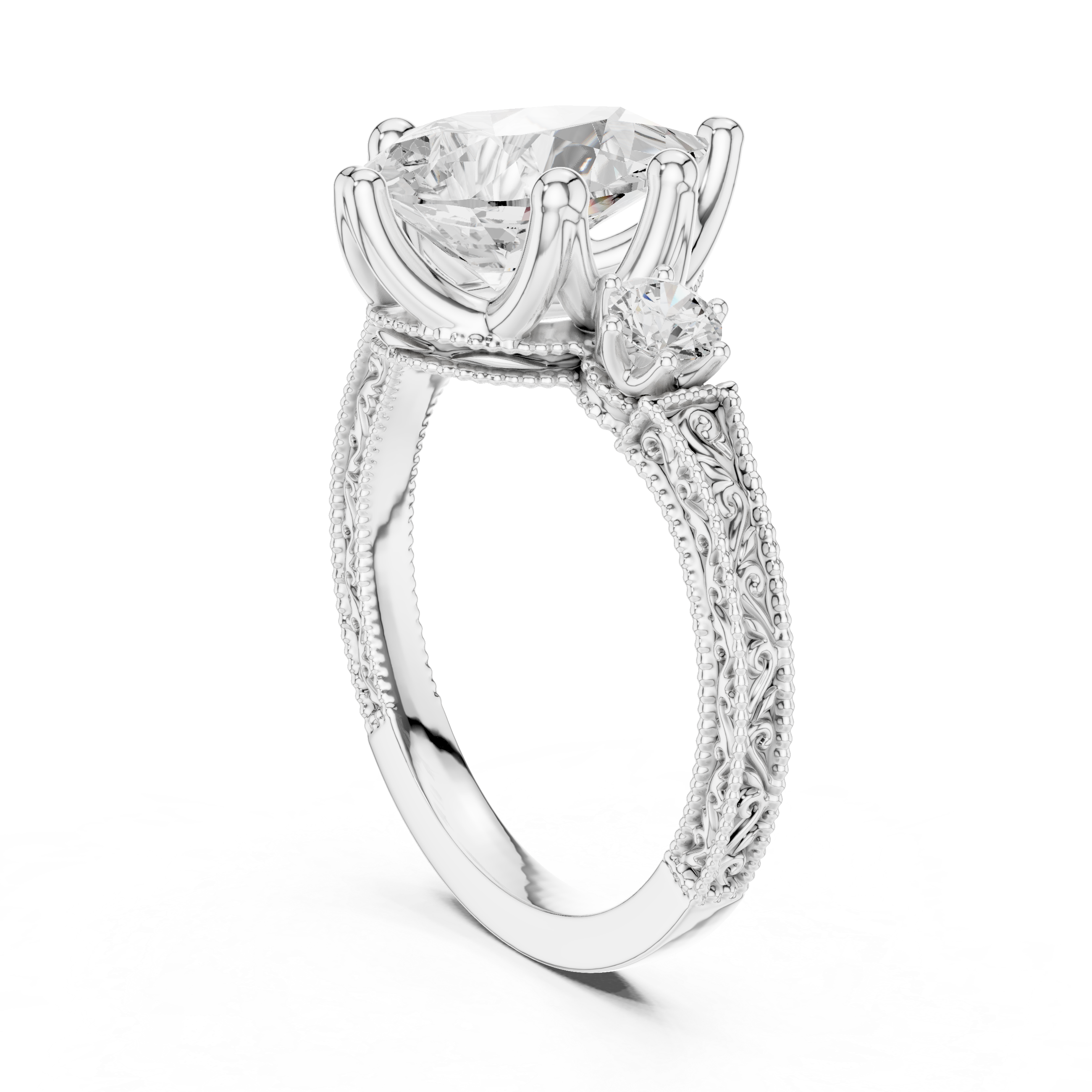 Pear & Round 2.80ct Natural Diamond Three-Stone Ring – H Color, VS2 Clarity