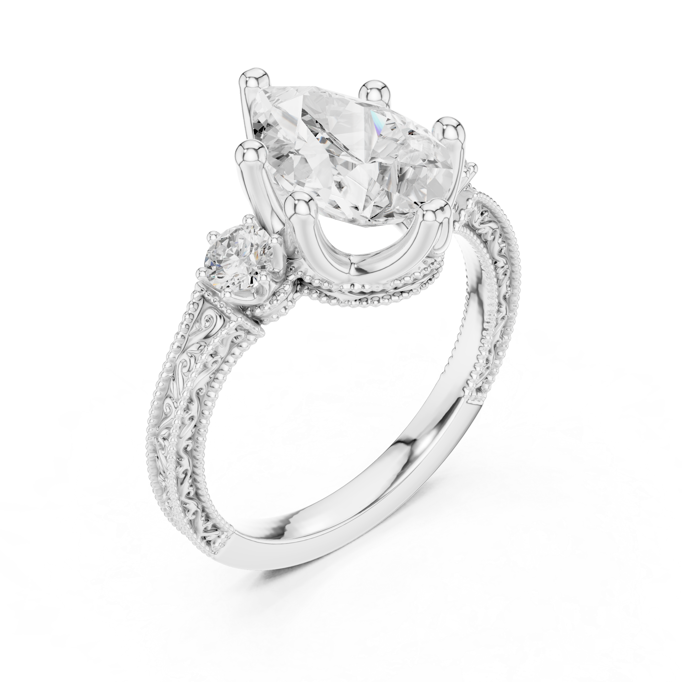 Pear & Round 2.80ct Natural Diamond Three-Stone Ring – H Color, VS2 Clarity