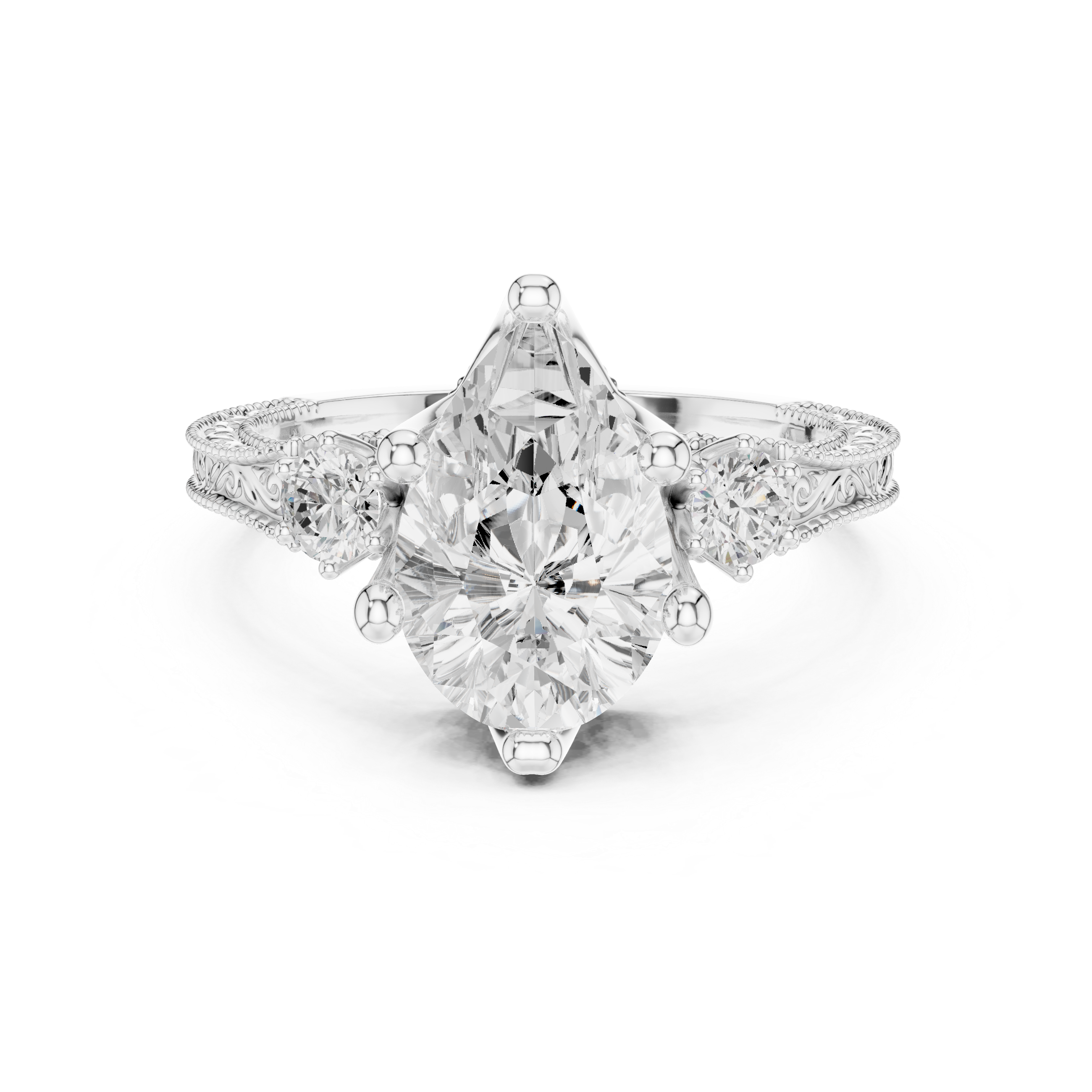 Pear & Round 2.80ct Natural Diamond Three-Stone Ring – H Color, VS2 Clarity