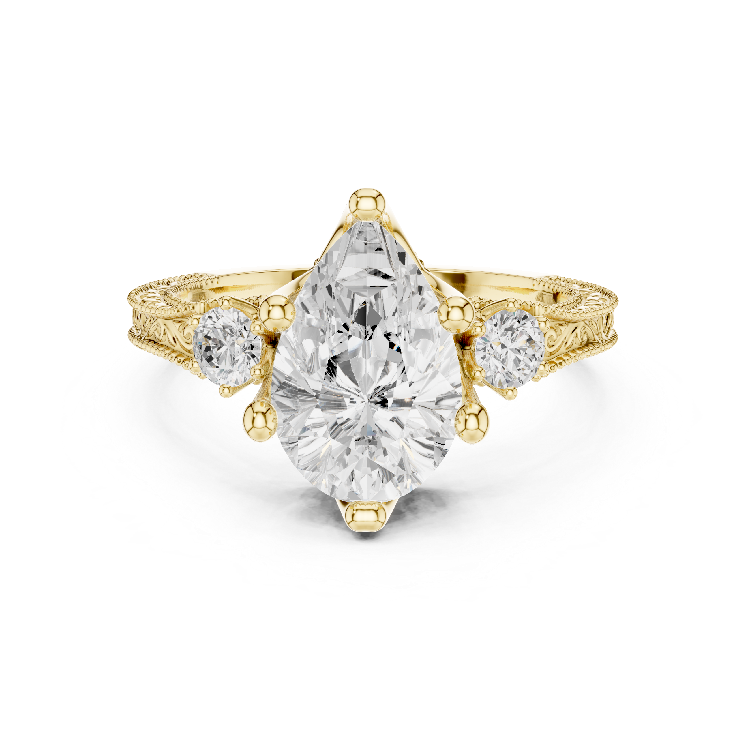 Pear & Round 2.80ct Natural Diamond Three-Stone Ring – H Color, VS2 Clarity