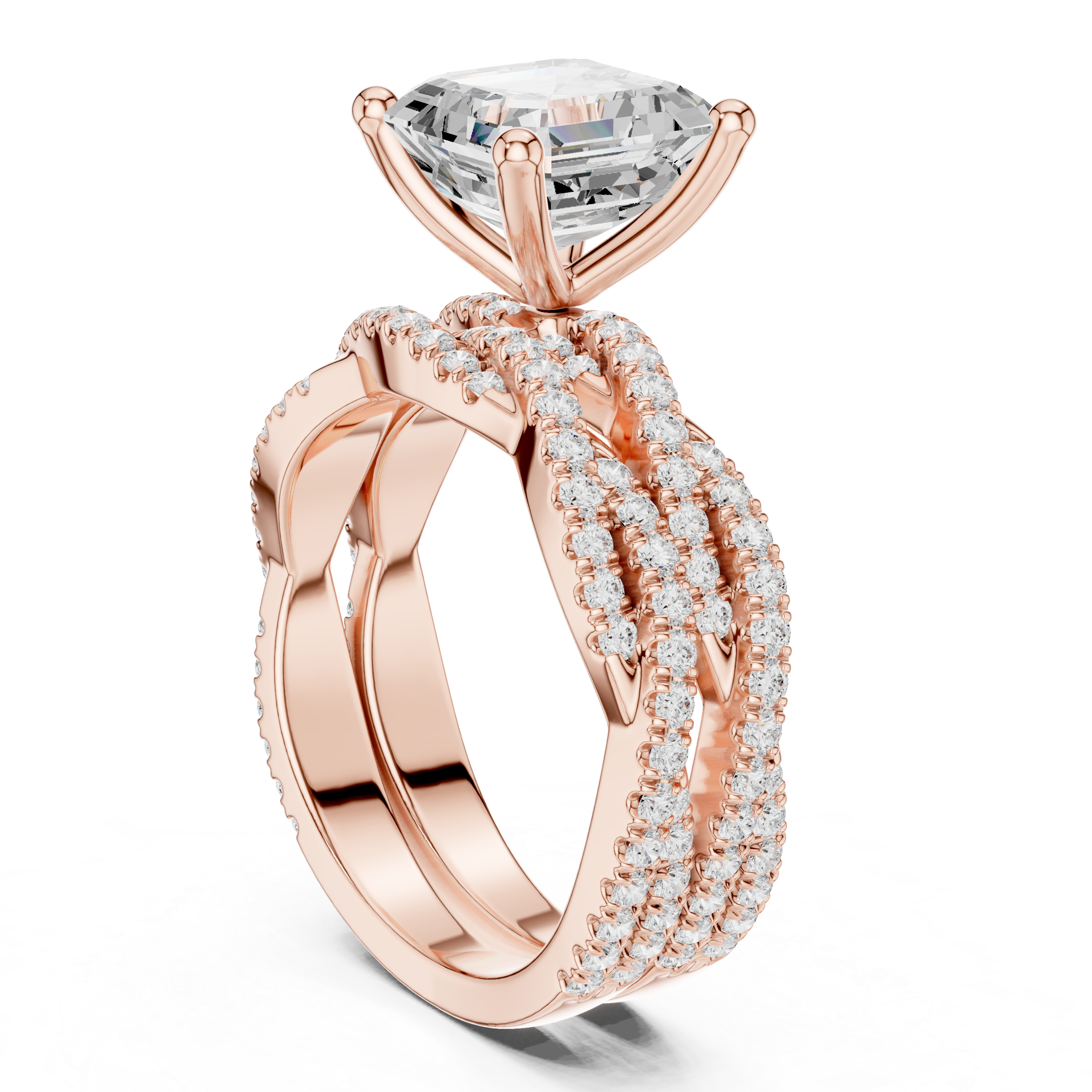 3.23 Carat Natural Diamond Engagement Ring – Asscher & Round Cut, I Color VS2 Clarity