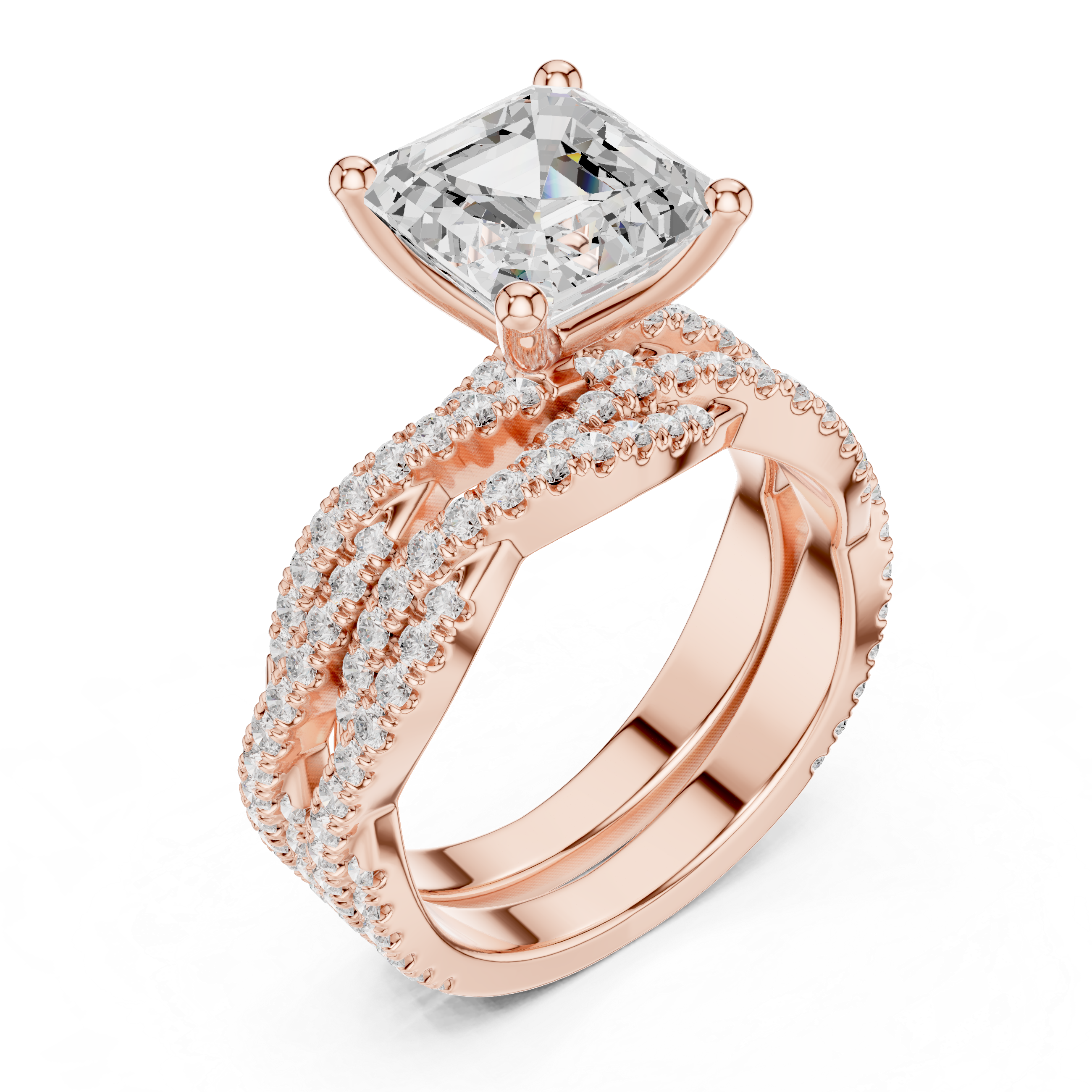 3.23 Carat Natural Diamond Engagement Ring – Asscher & Round Cut, I Color VS2 Clarity